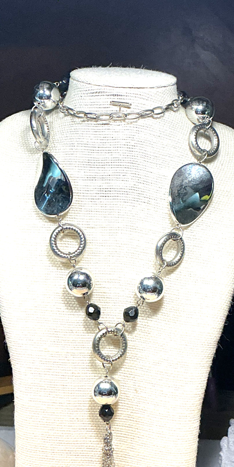 Fashion Necklace Ball Loop Black Clear Acrylic Heart Moon Fringe Pendant Lot 97