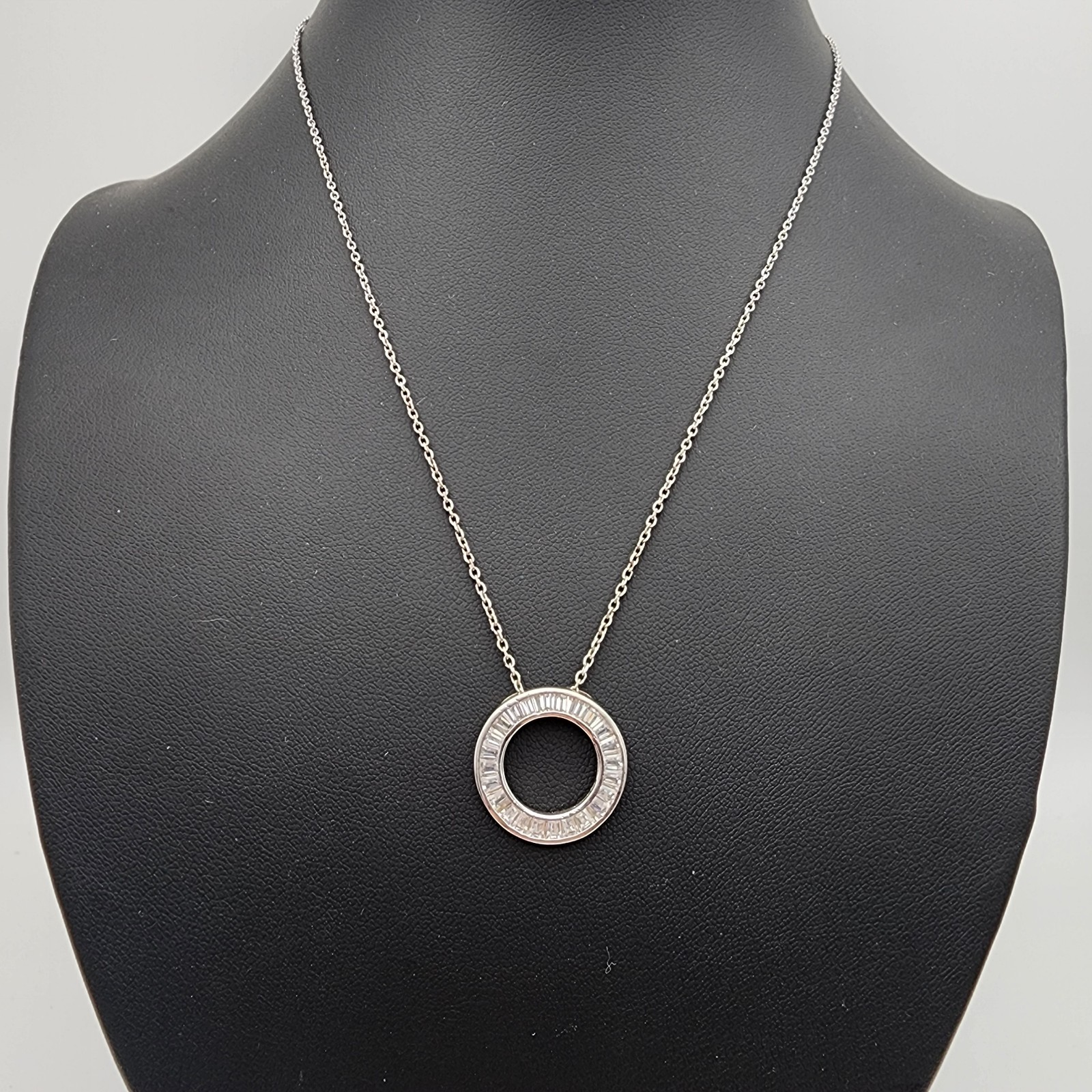 925 Sterling Silver Baguette CZ Circle of Life Pendant Necklace 18″ China CN