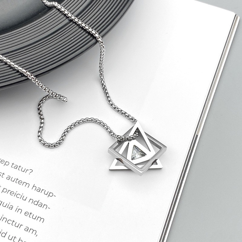 60cm Triangle Geometric Necklace Stainless Steel Box Chain Minimalist Unisex