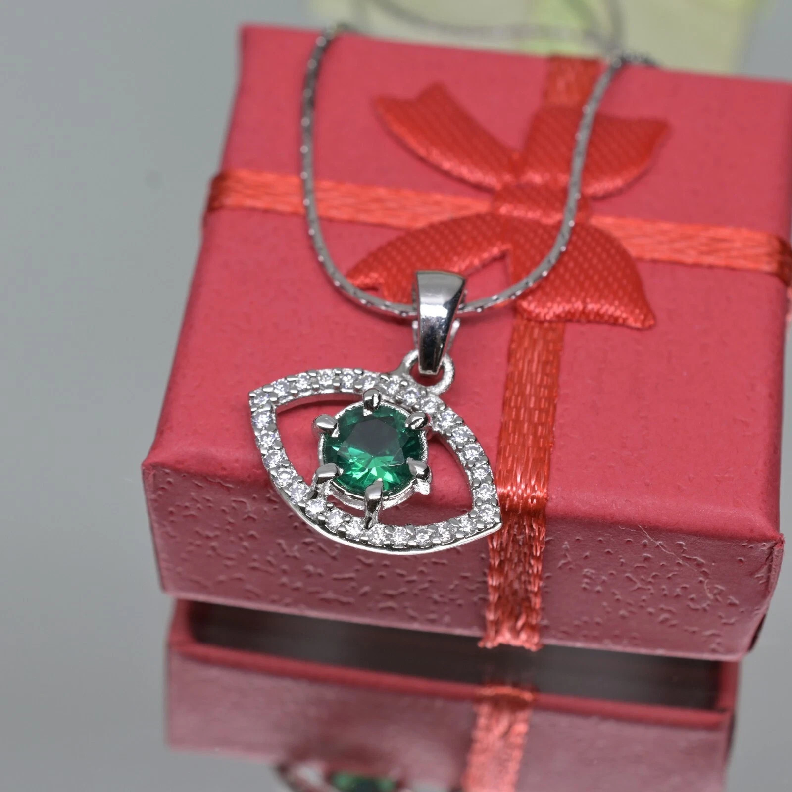 15 Ct Natural Tsavorite Garnet Evil Eye Halo Pendant-Certified Gems 925 Silver