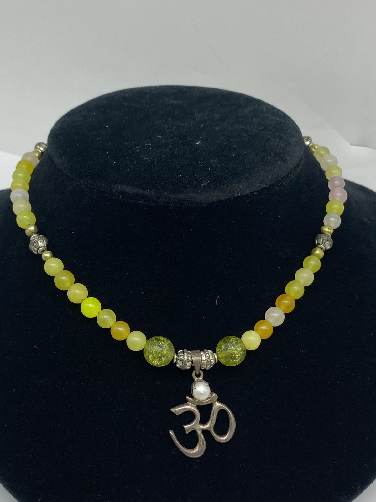 sterling Silver Multicolor Band Gemstones Beads Pendant Necklace 26.6g