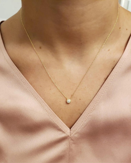 14Kt Gold 0.15 Ct Lab Grown Diamond Bezel Solitaire Necklace