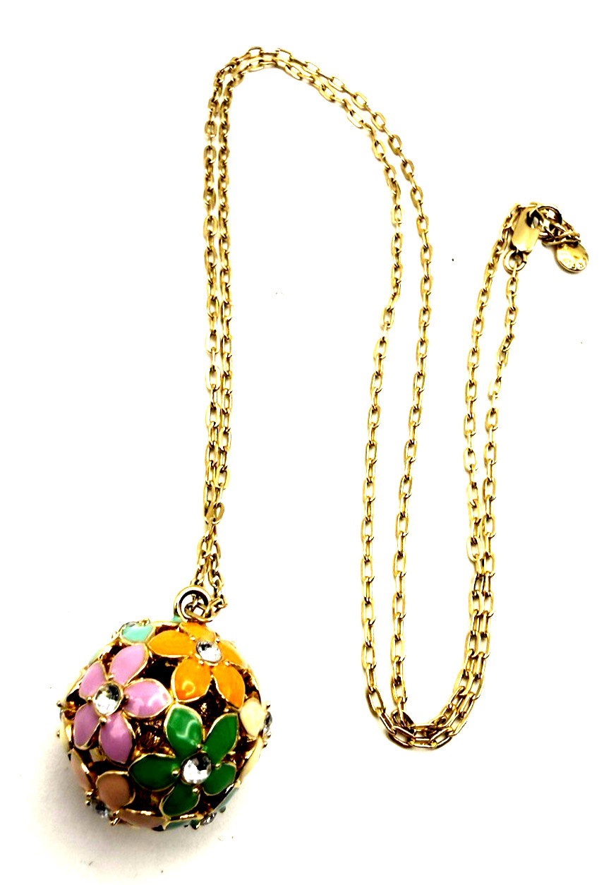 J. Crew 30″ Multicolor Enamel Daisy Flower Ball Pendant Gold Tone Necklace