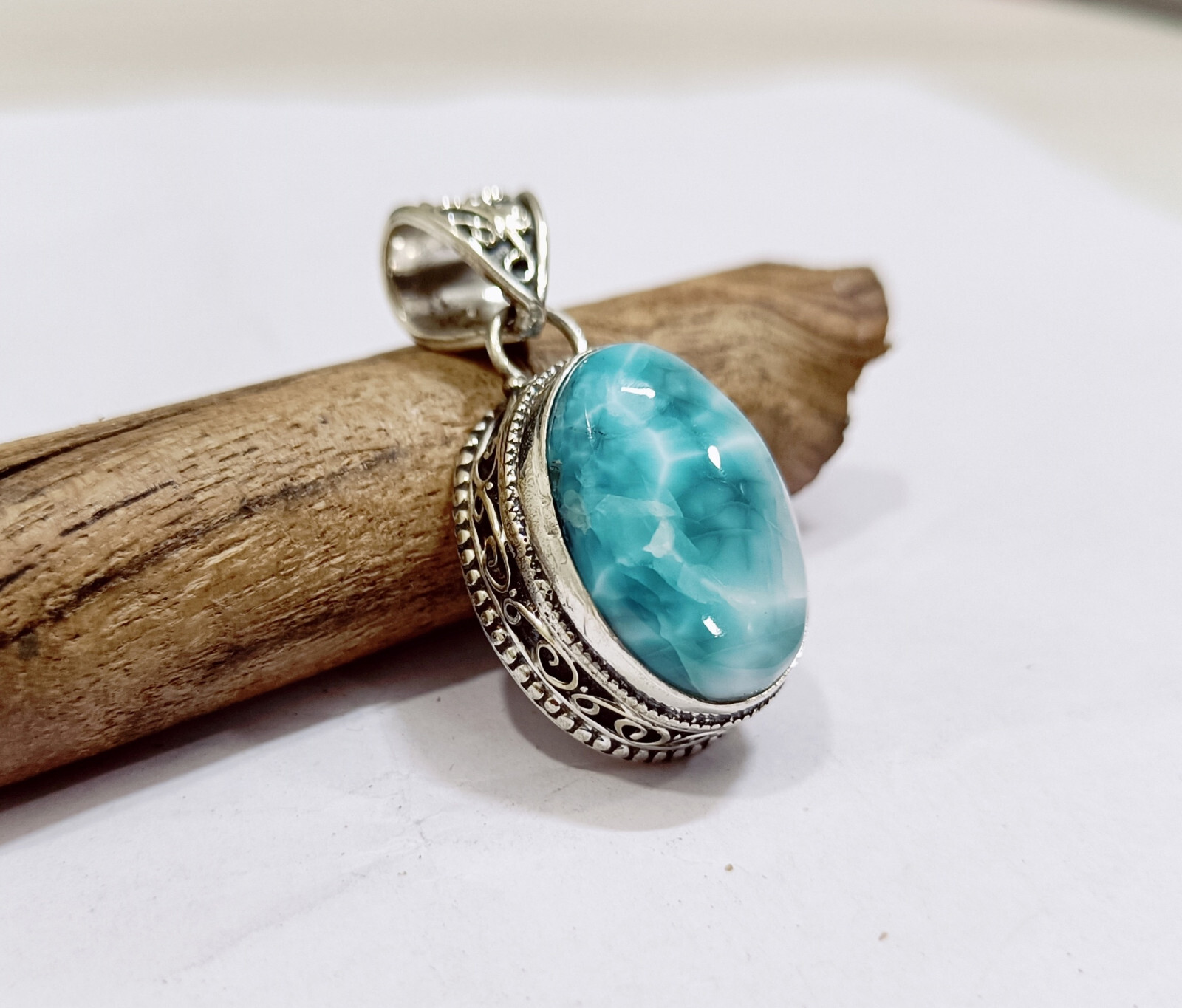 Larimar Handmade Designer pendant 925 Sterling Silver Women Jewelry Gift