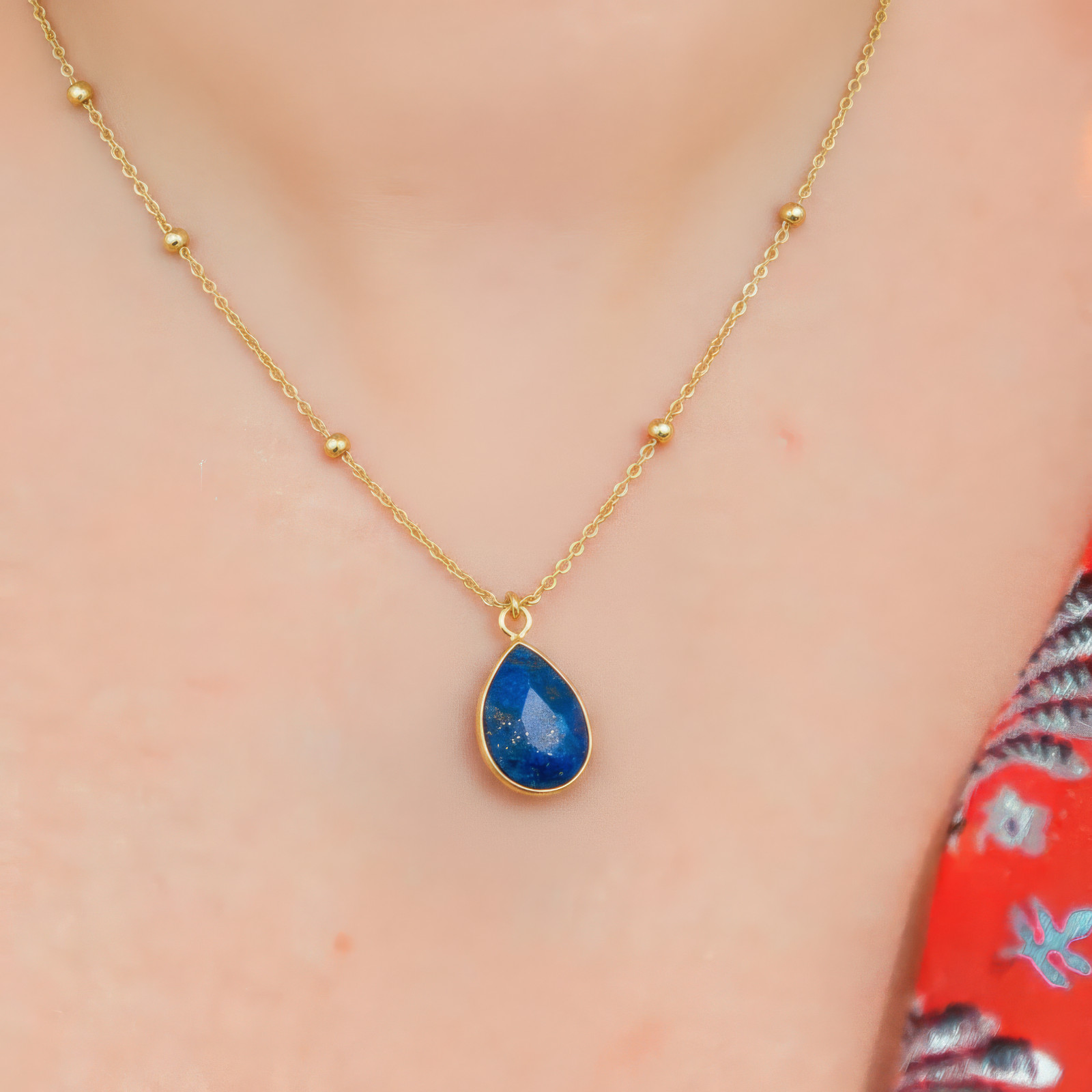 Semi-Precious Lapis Lazuli Stone Crystal Teardrop-Shape Venus Necklace
