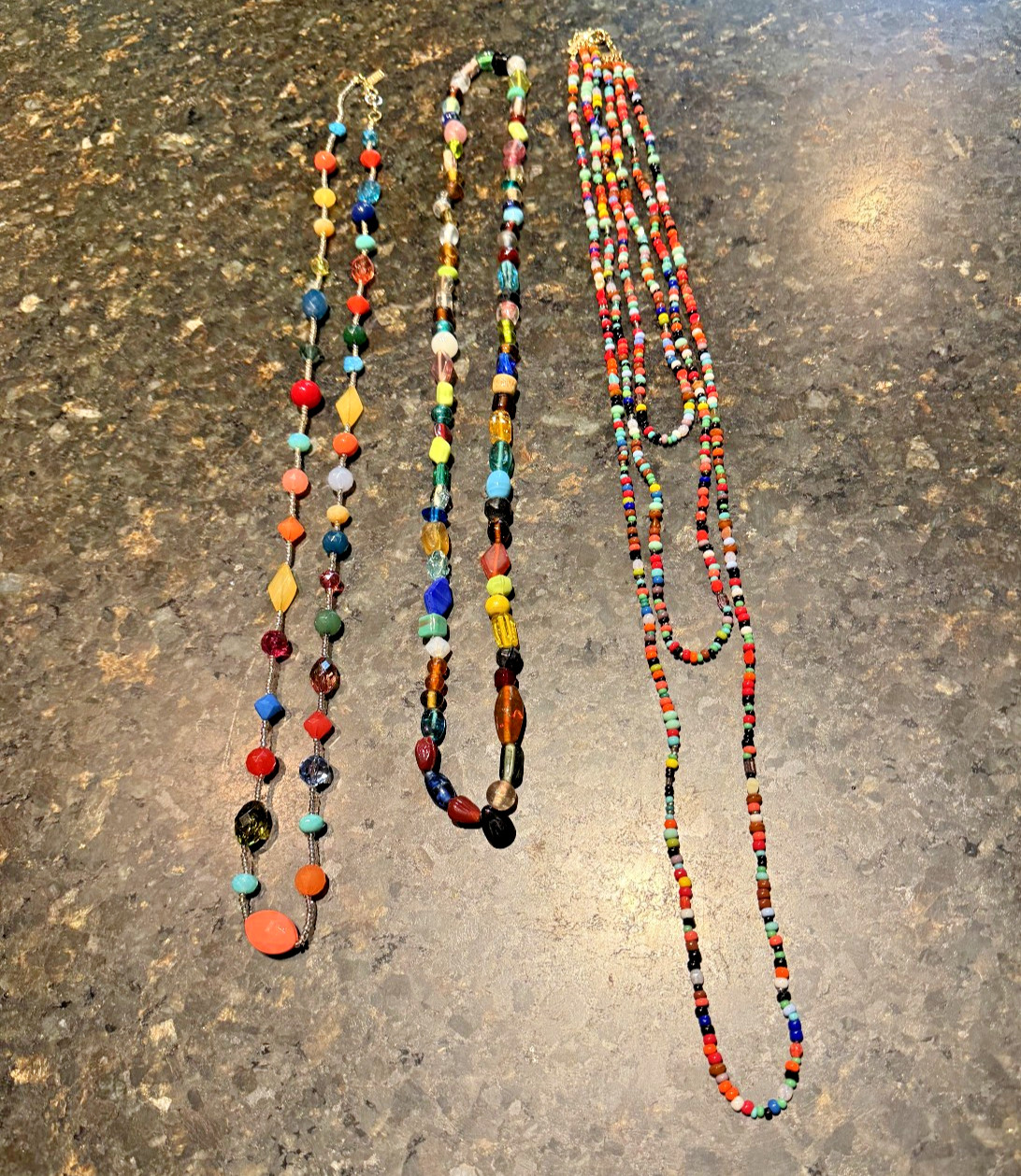 3 Long Necklaces Lot Colorful Glass/Stones/Plastic Beads Various 15-19” Long