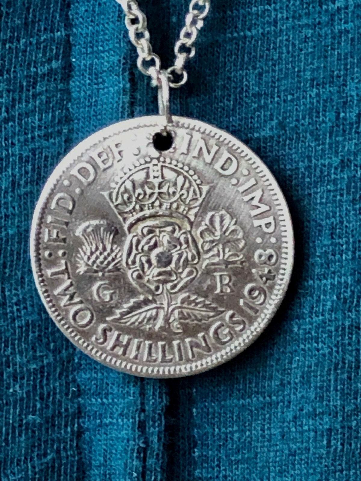 United Kingdom Coin Pendant United Kingdom 2 Shilling King Vintage Handmade