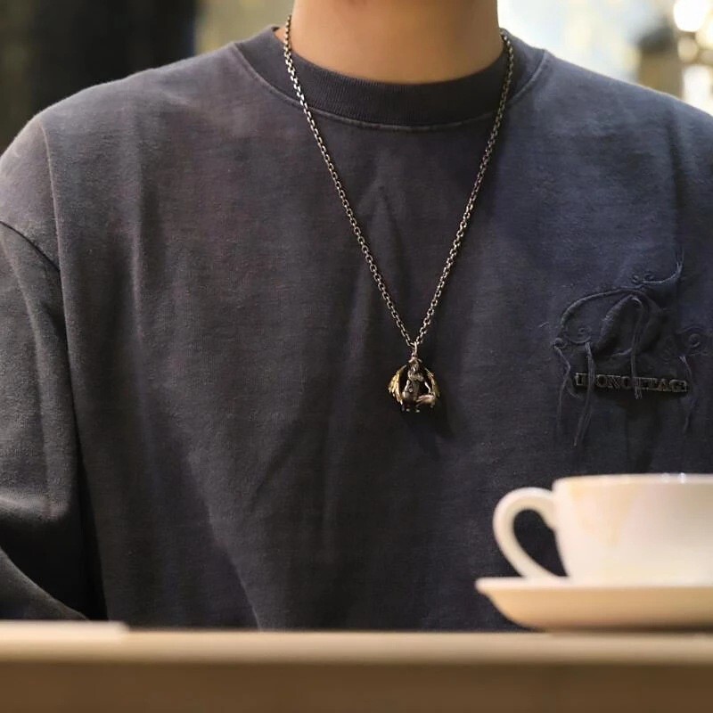 Men’s Stainless Steel Devil Angel Necklace Pendant Jewelry Fashion Chain