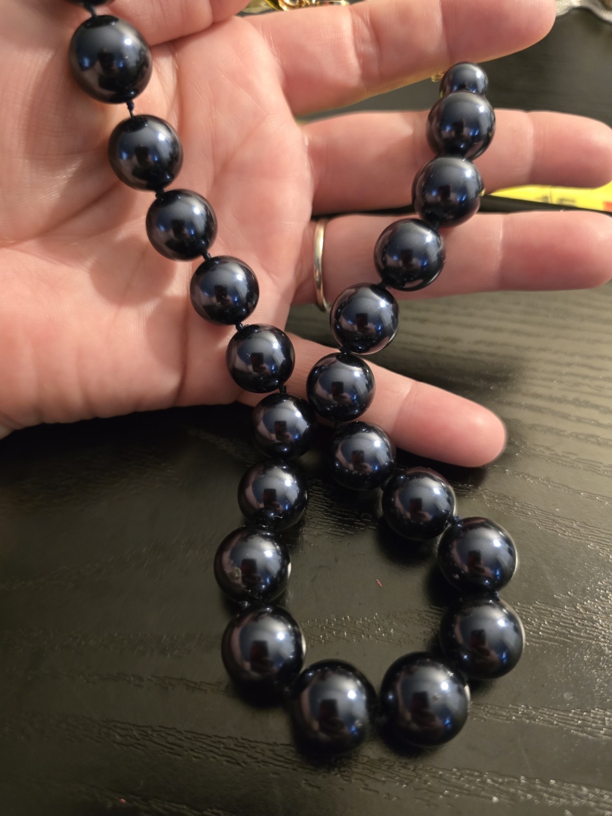 Macy’s Blue Round Plastic Beaded Necklace Adjustable Lobster Clasp 16 in