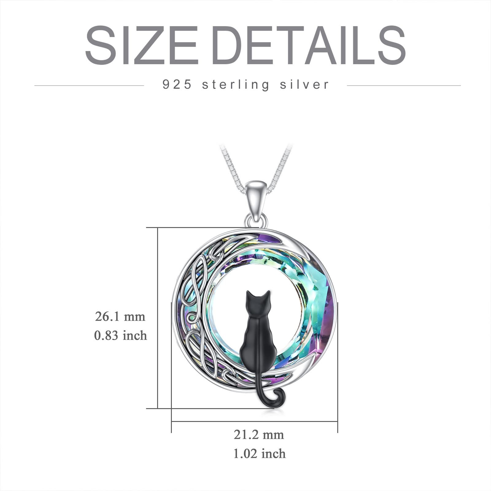 Black Cat Necklace 925 Sterling Silver Black Cat on the Moon Necklace