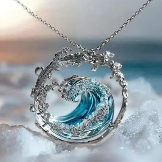 Women Ocean Wave Pendant Necklace Gold Silver Sea Beach Jewellery Gift