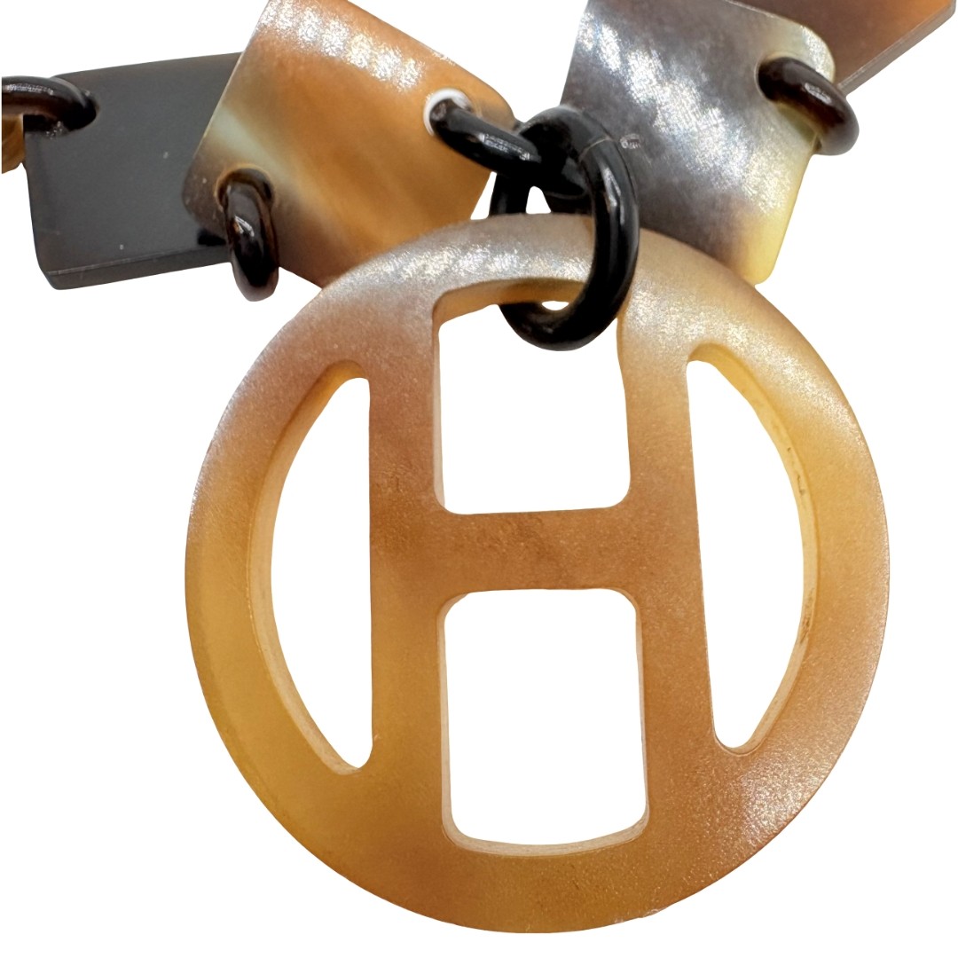 Authentic HERMES H Logo Buffalo Horn Necklace Dark Brown #36638529