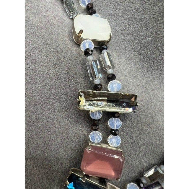Rare Vtg J Crew Mixed Crystal Sea Glass Statement Necklace Asymmetric Iridescent