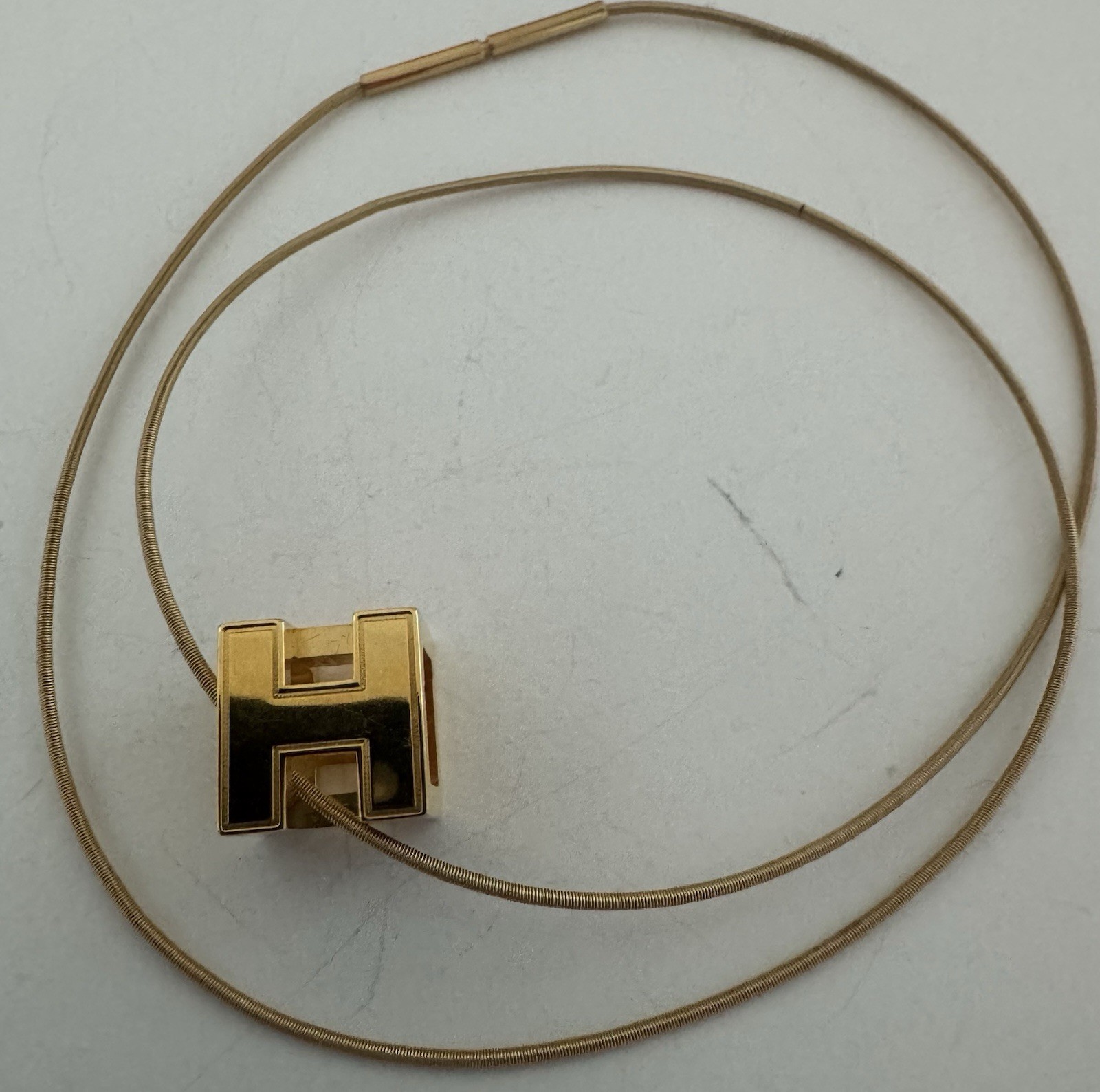 Estate Hermes Gold Tone Orange Enamel H Cube Necklace With Box