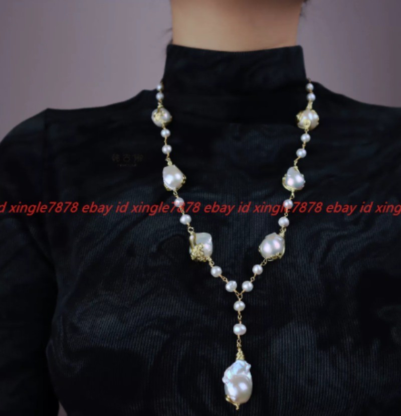 Elegant Fashion Natural 15-20mm Freshwater White Keshi Pearl Chain Long Necklace