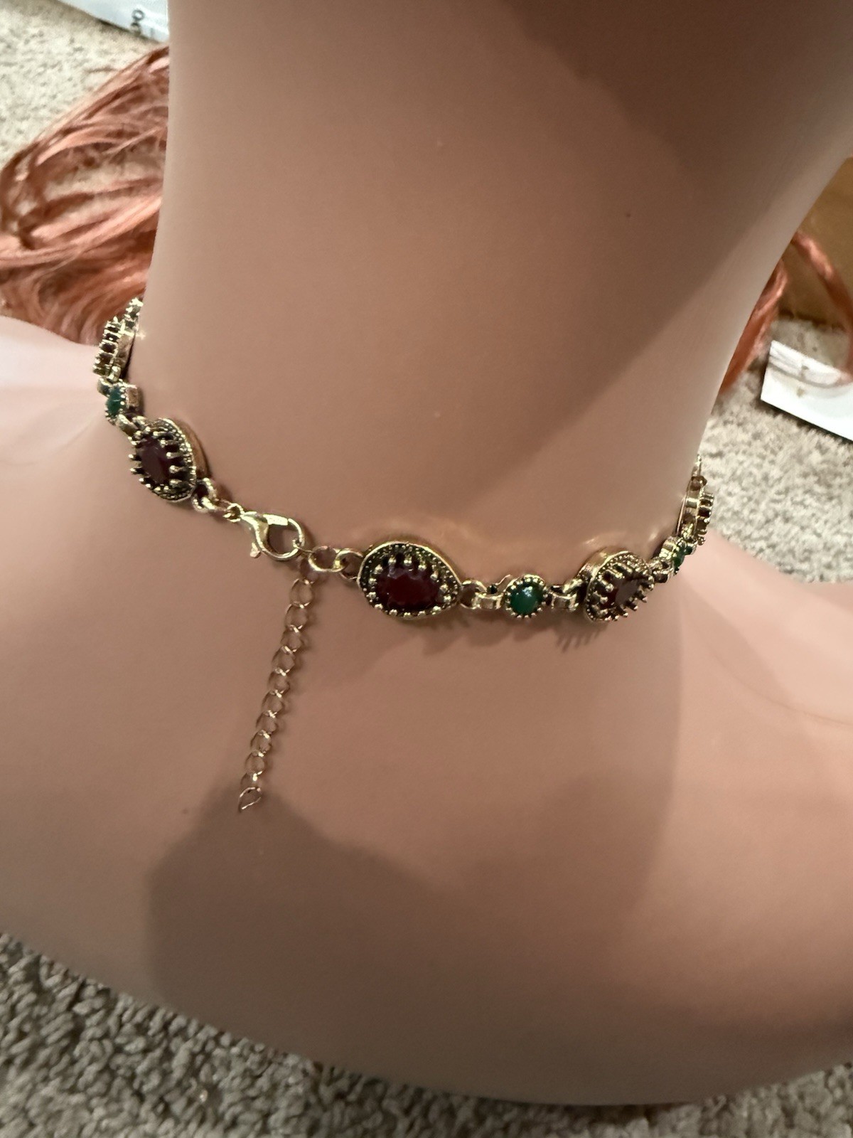 Gold Choker Necklace Chunky Statement Red Green