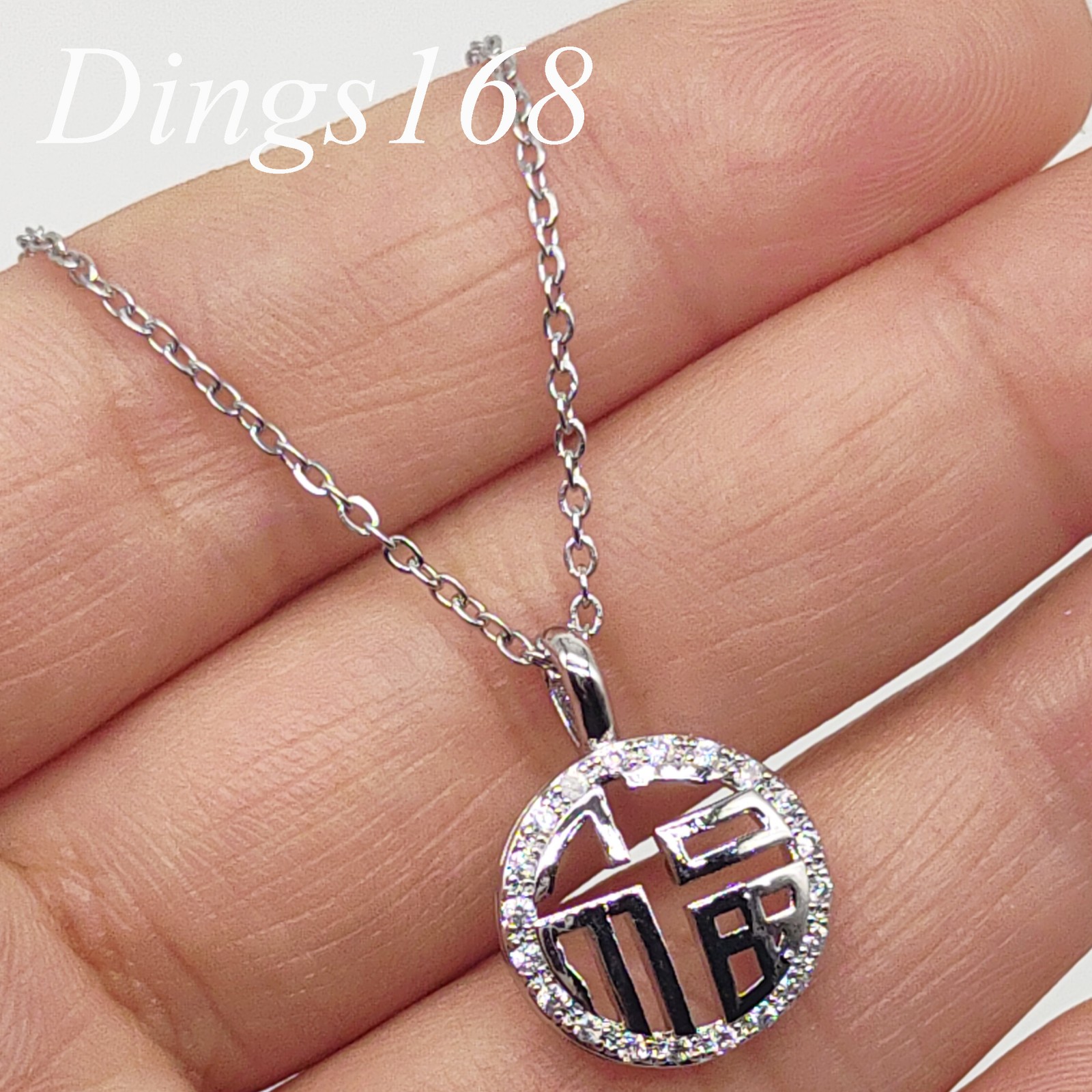 18K White Gold Filled Crystal Chinese Character “Fu”(Lucky) Cable Chain Necklace
