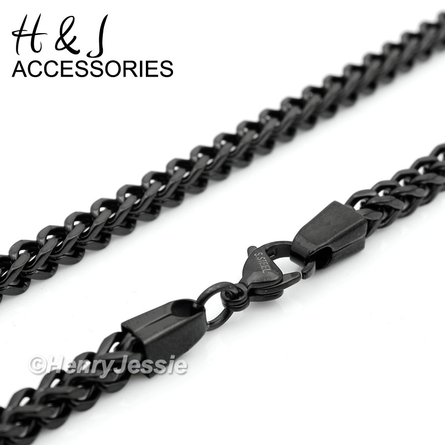 24″MEN Stainless Steel 6mm Black Plated Franco Box Curb Link Chain Necklace