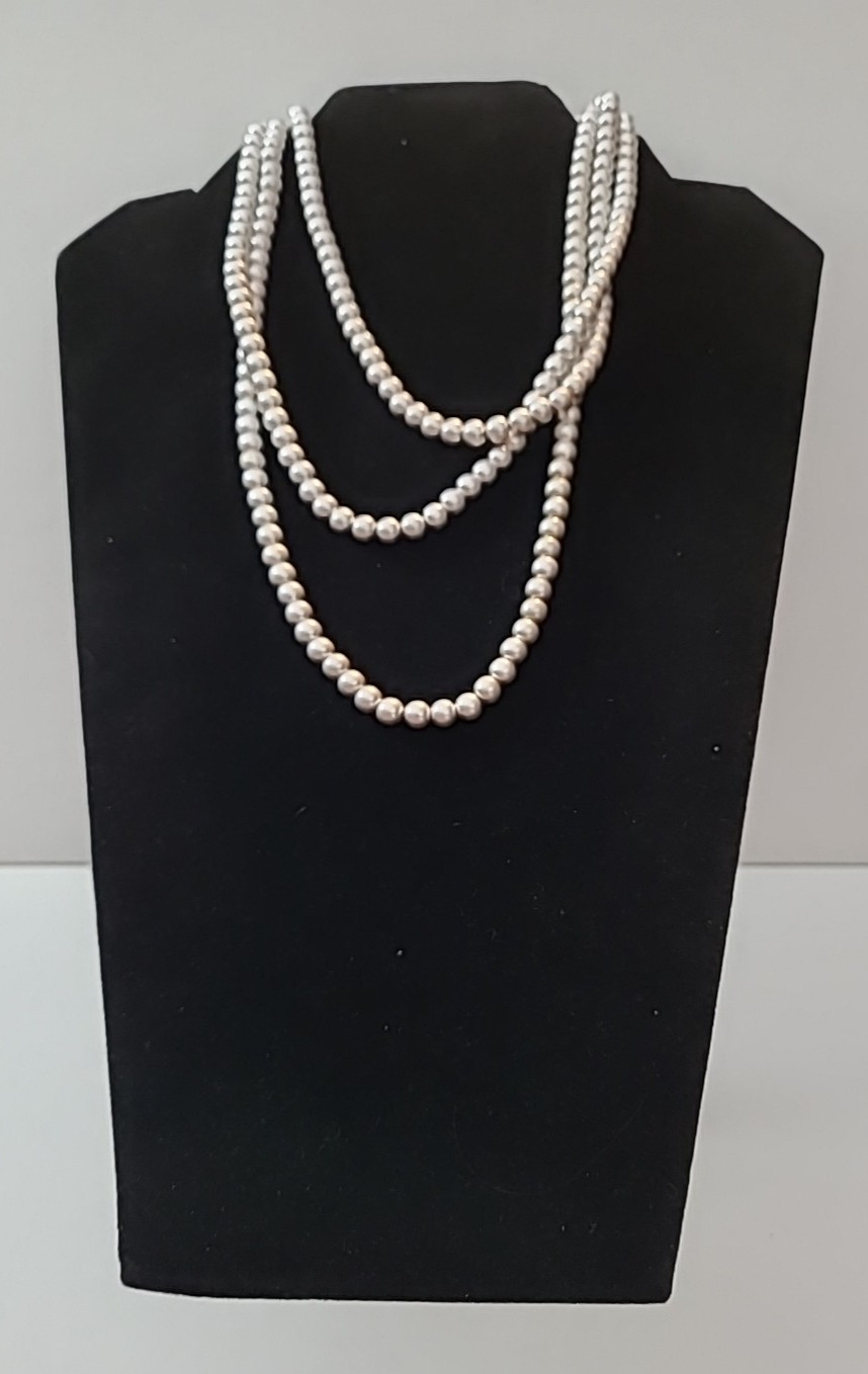 Canvas Brand Beaded Necklace Gray 2 Strands 20″ 32″ Elastic Double Lobster Clasp