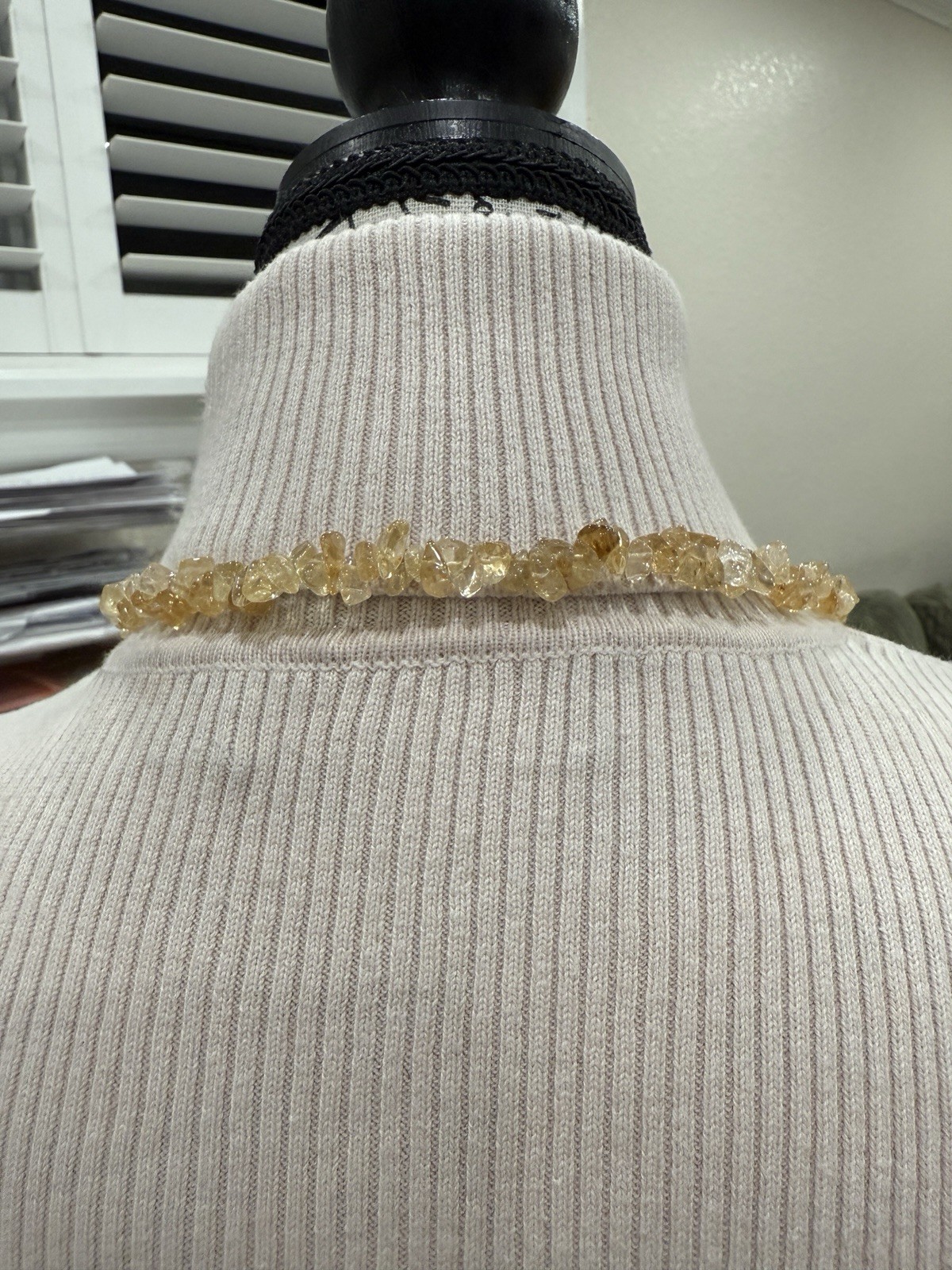 Yellow Glass Beaded Chain Necklace, Beaded Style, No Stone, Undated Era