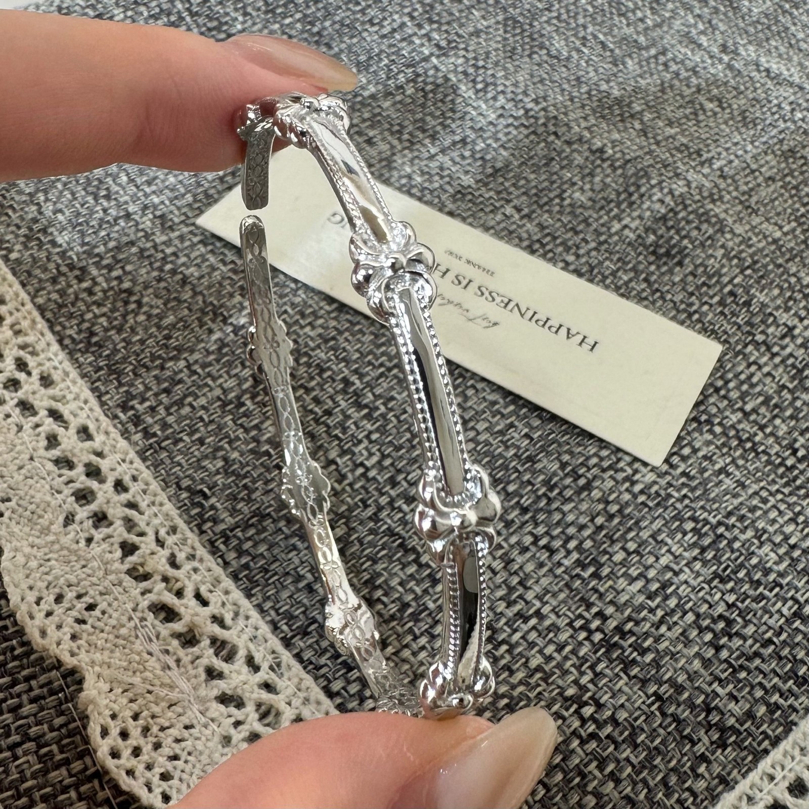 Iris Flower Open Cuff Bracelet Women’s Minimalist Bangle S925 Sterling Silver