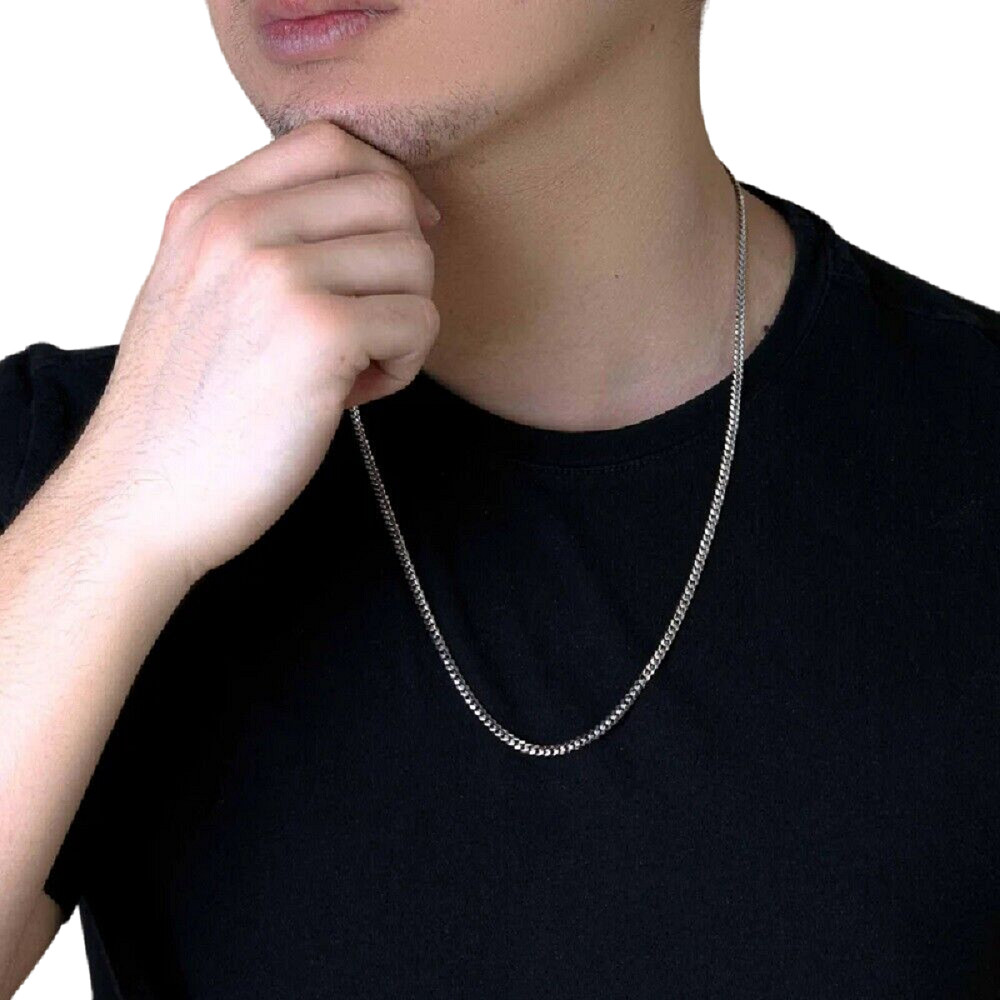 Sterling Silver Rhodium Finish 2mm Miami Cuban Curb Chain Necklace,Made in Italy