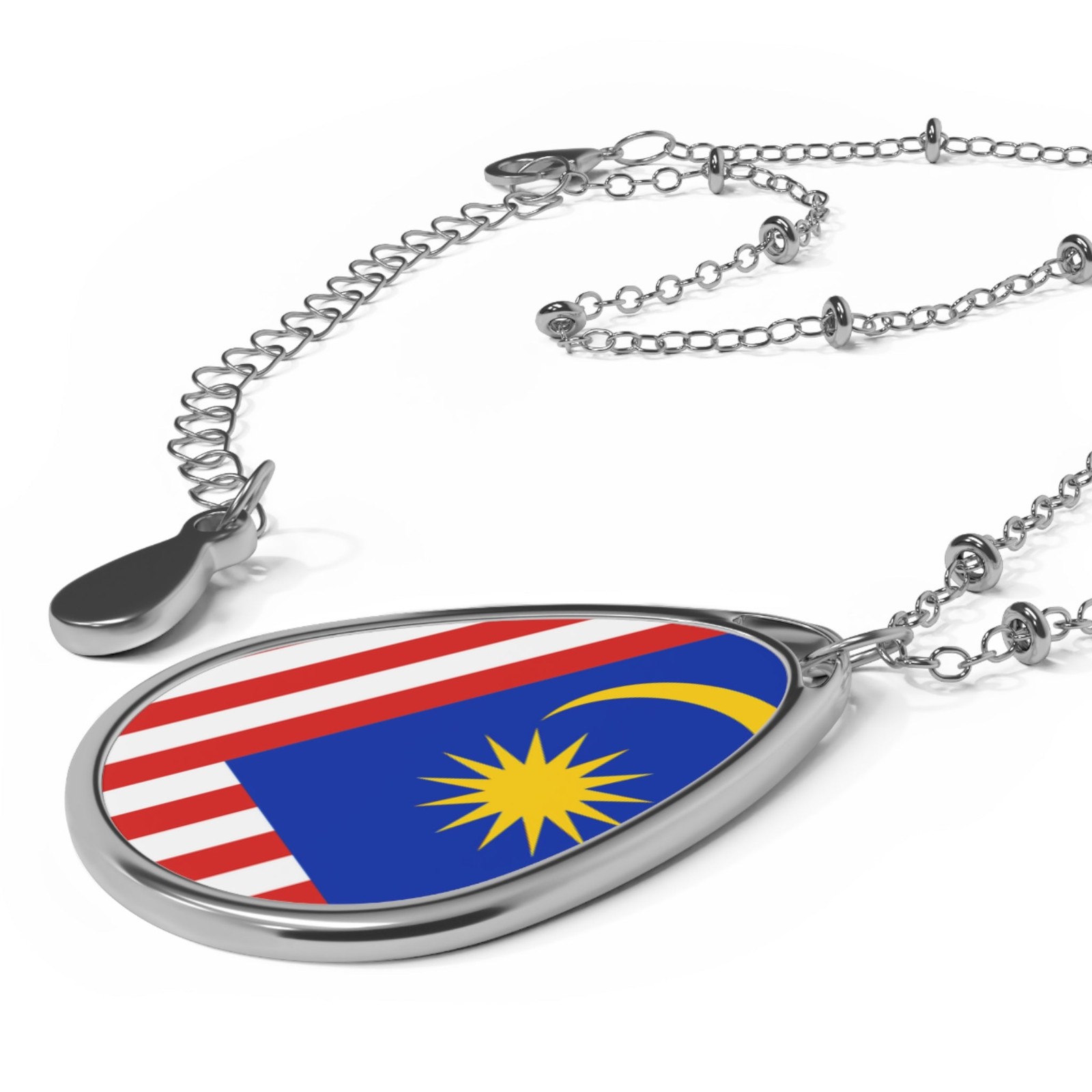 Malaysia Flag Necklace – Oval Malaysian Heritage Pendant – One Size /