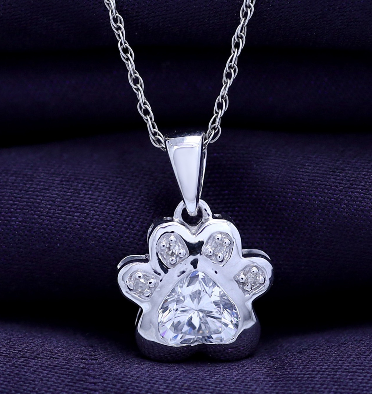 Accent Paw Print Pendant 18″Necklace Simulated Birthstone 925 White Gold Plated