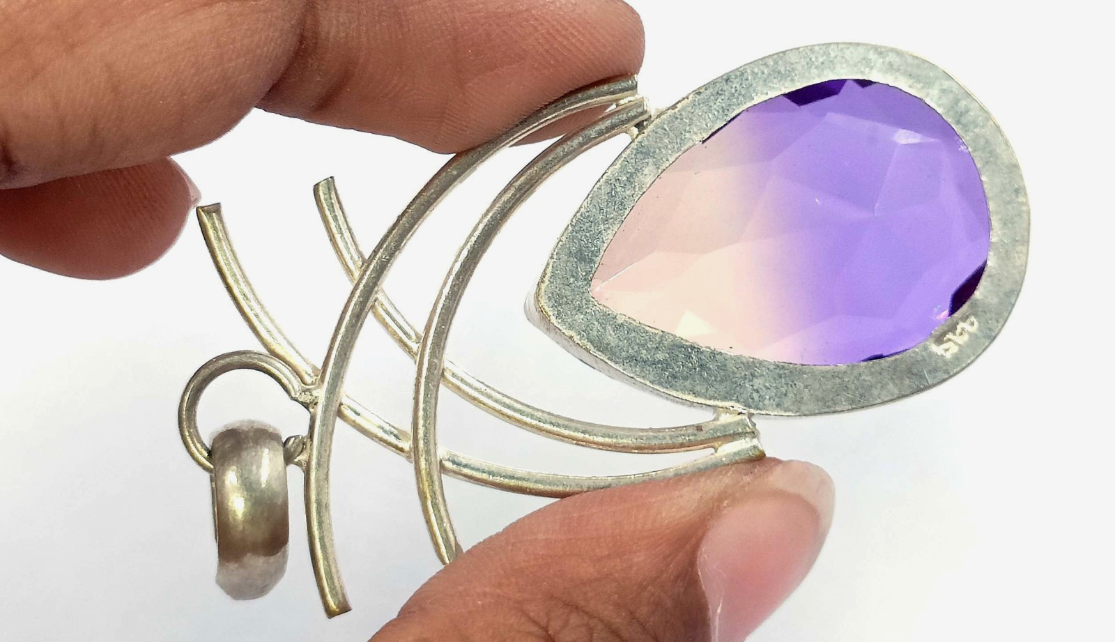 72 Ct Natural Ametrine Bi-Color Pear Shape EGL 925 Silver Pendant Free 6YGL