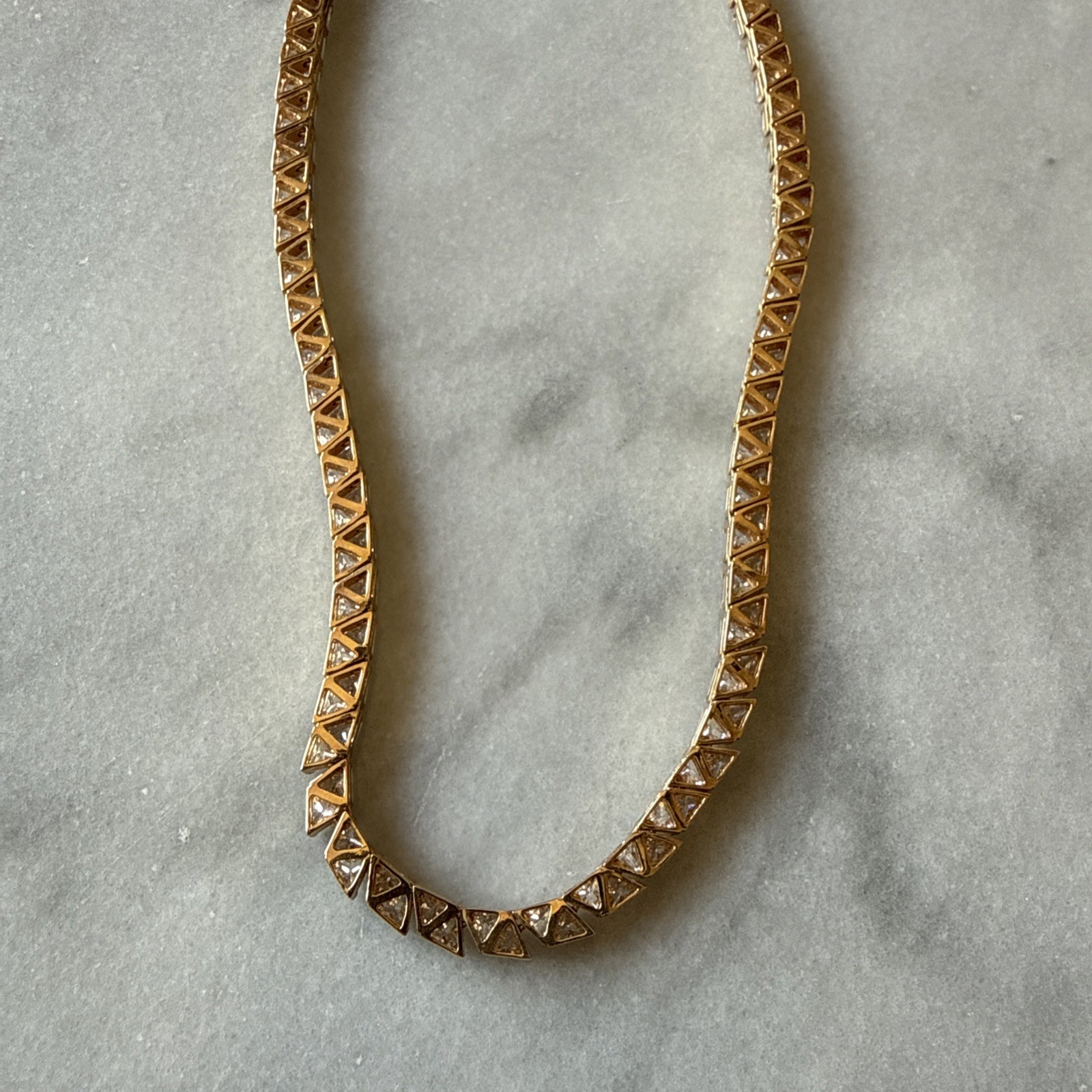 Ross Simons Sterling Silver Vermiel Trillion Cut CZ “Tennis” Necklace