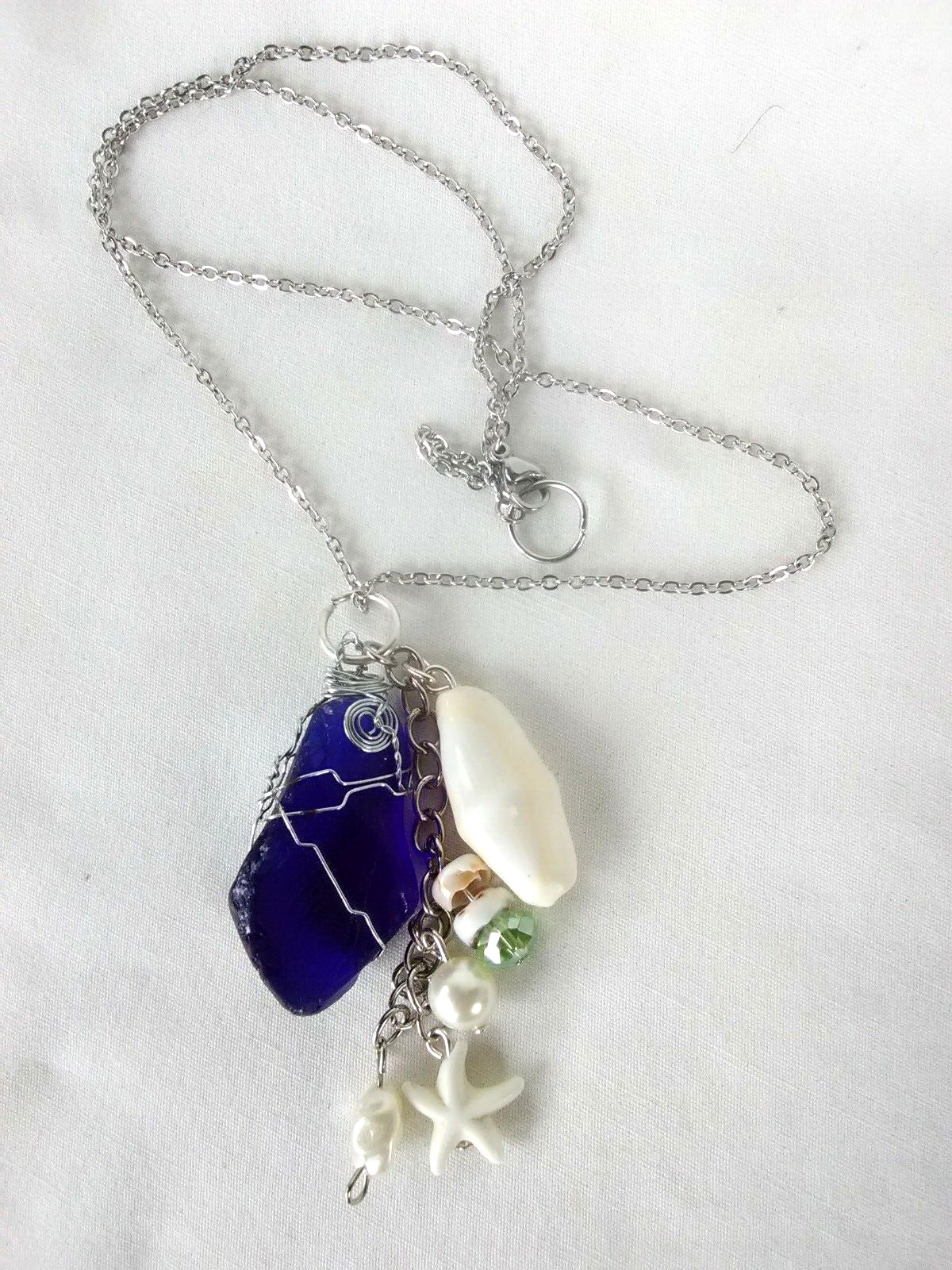 Boho Coastal Beach Glass Pendant Necklace 19″ Women’s Jewelry US Seller Gift