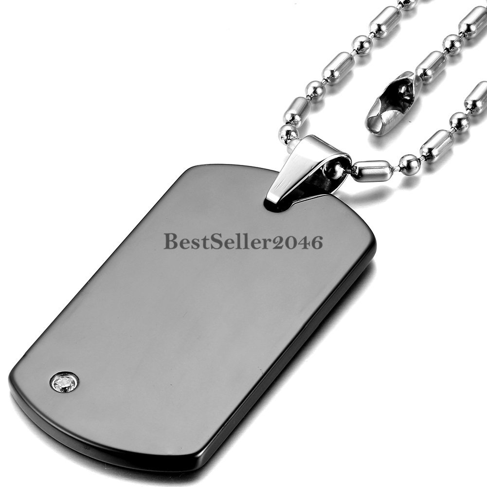 Men Boys Polished Tungsten Carbide Dog Tag Pendant Stainless Steel Necklace 22″