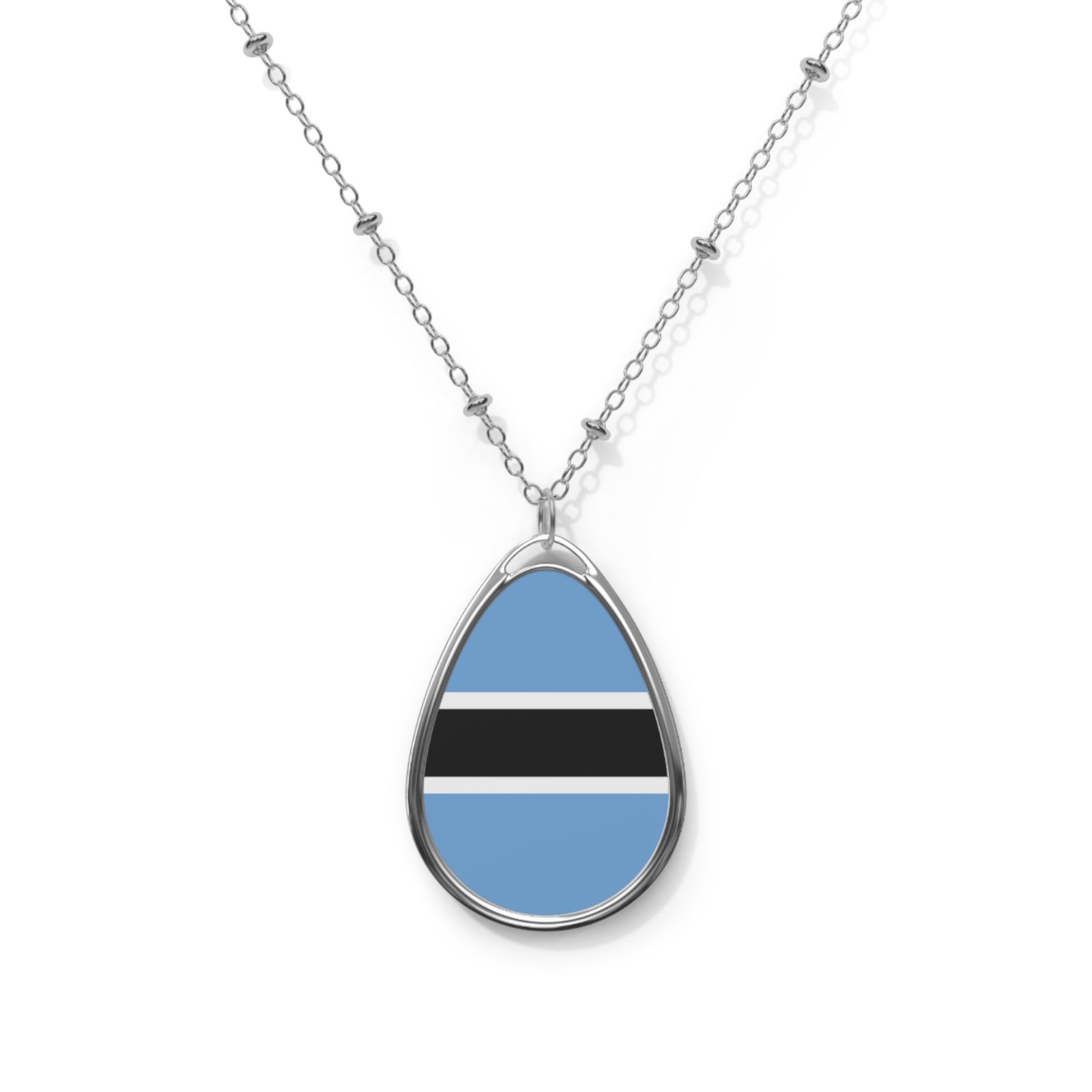 Botswana Flag Oval Necklace – Botswana Heritage Pendant – One Size / Silver