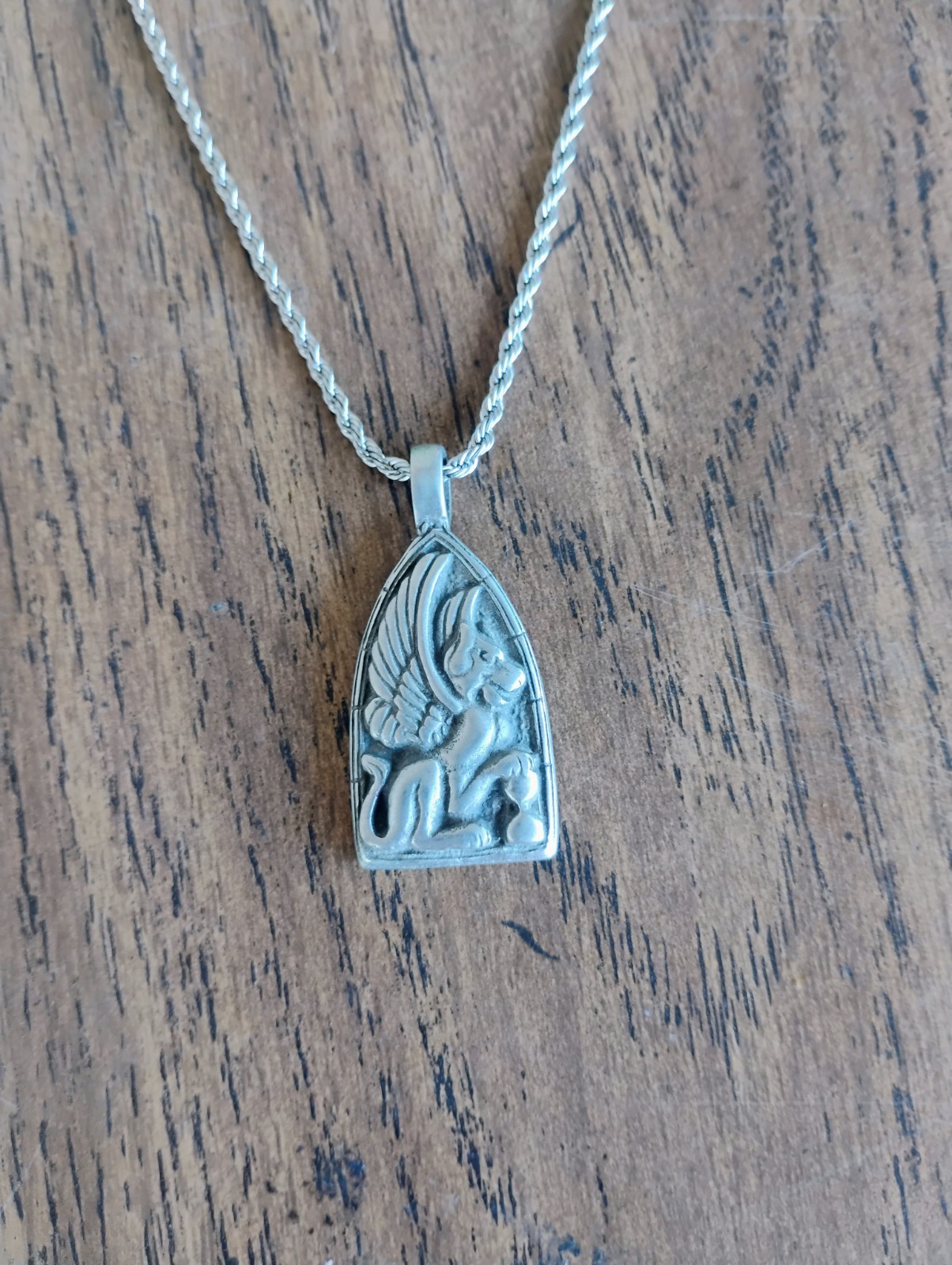 Silver Rope Chain Necklace w/ Angel Charm Pendant, Spring Ring Closure, No Stone