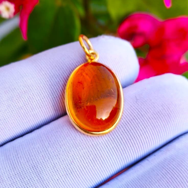 Natural Amber Gemstone Pendant Charm 925 Sterling Silver Gold Plated Jewelry