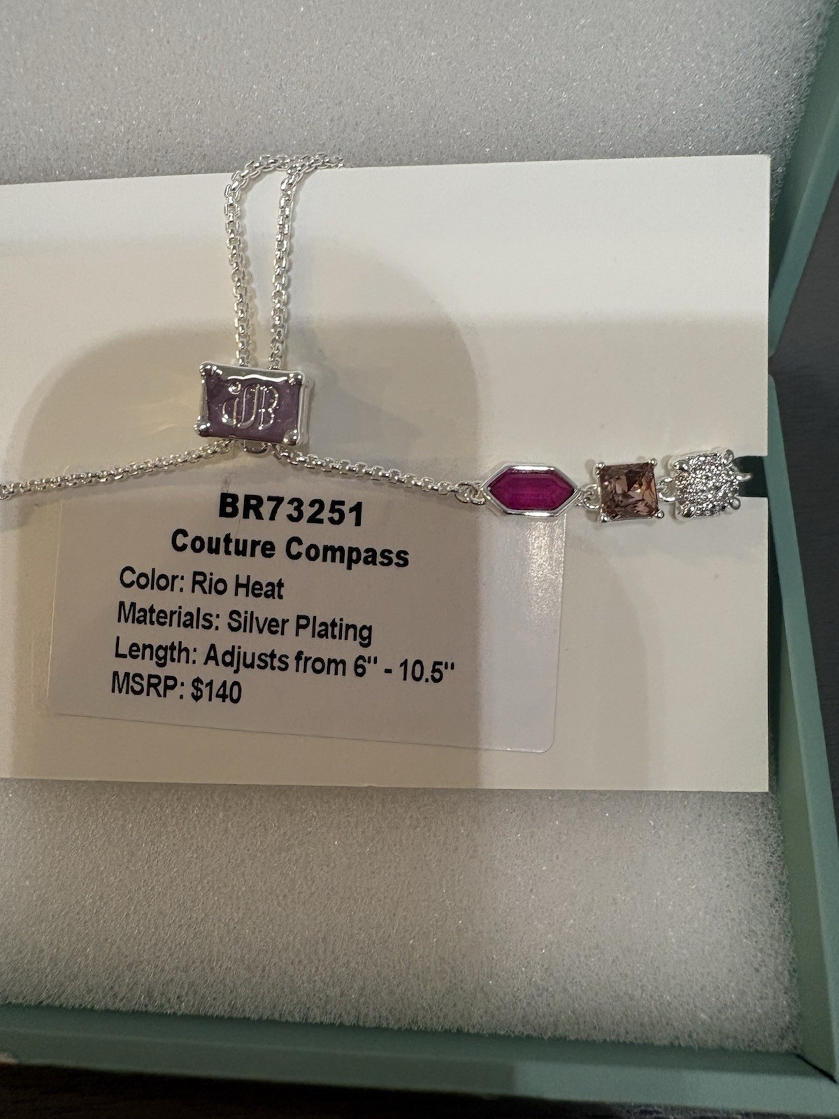 BP Silver Plated Compass Adjustable Necklace Pink Crystal BR73251