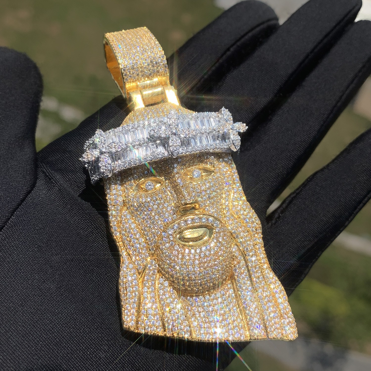 Hip Hop JESUS Pendant Necklace Gold Filled CZ Zircon Lucky Sweater Necklace Gift