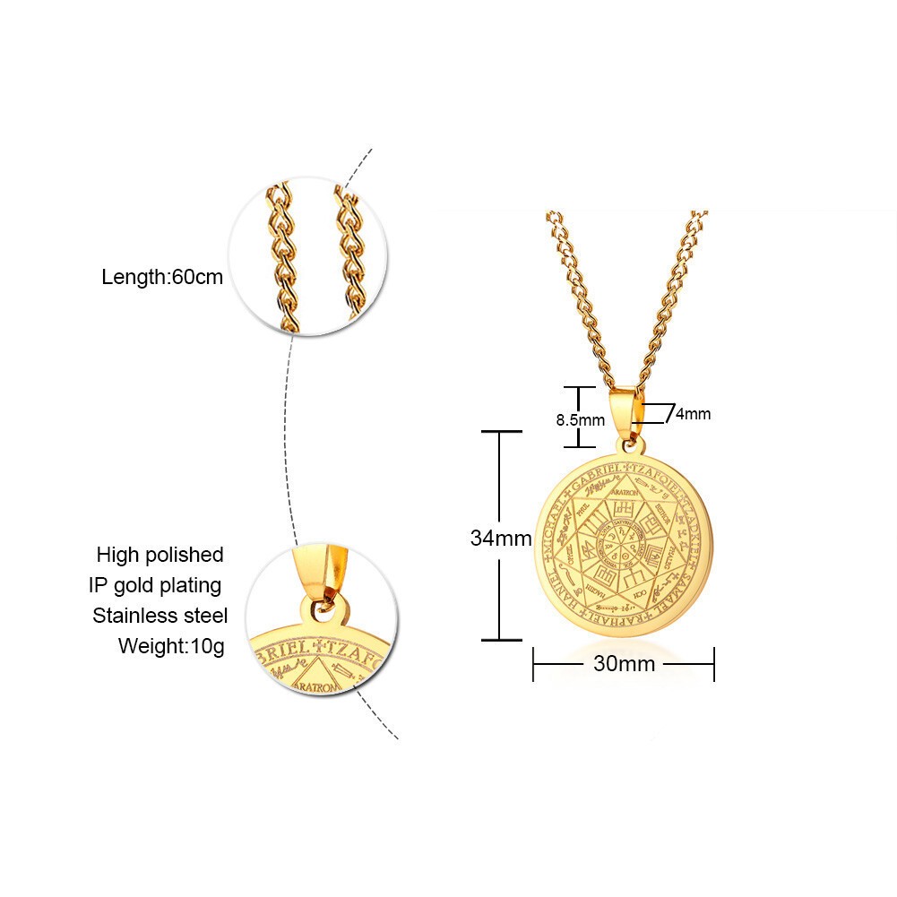 Religious Seven Seals of The Archangels Coin Pendant Men Necklace Chain Classic