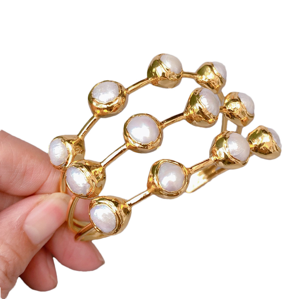 Muli Rows White Freshwater Pearl Bangle Bracelet Female Jewelry
