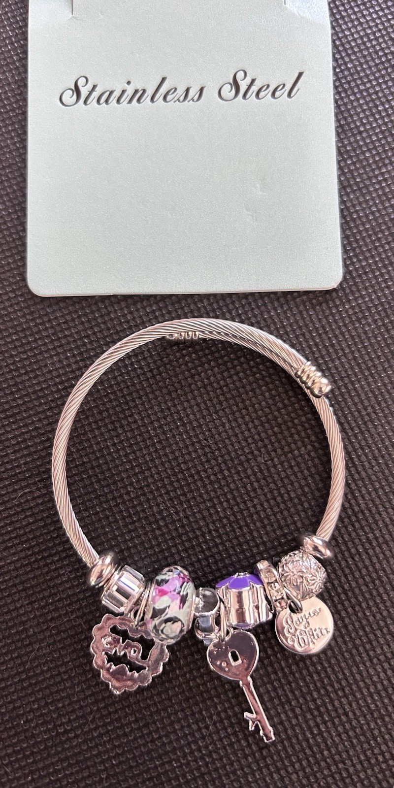 NEW Elegant Charm Bangle Bracelet Stainless Steel Cuff Adjustable Jewelry