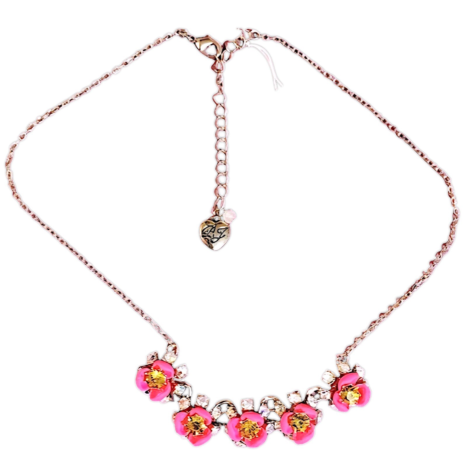Pink And Green Crystal Flower Gold Chain Necklace With Adjustable Chain By BJ
