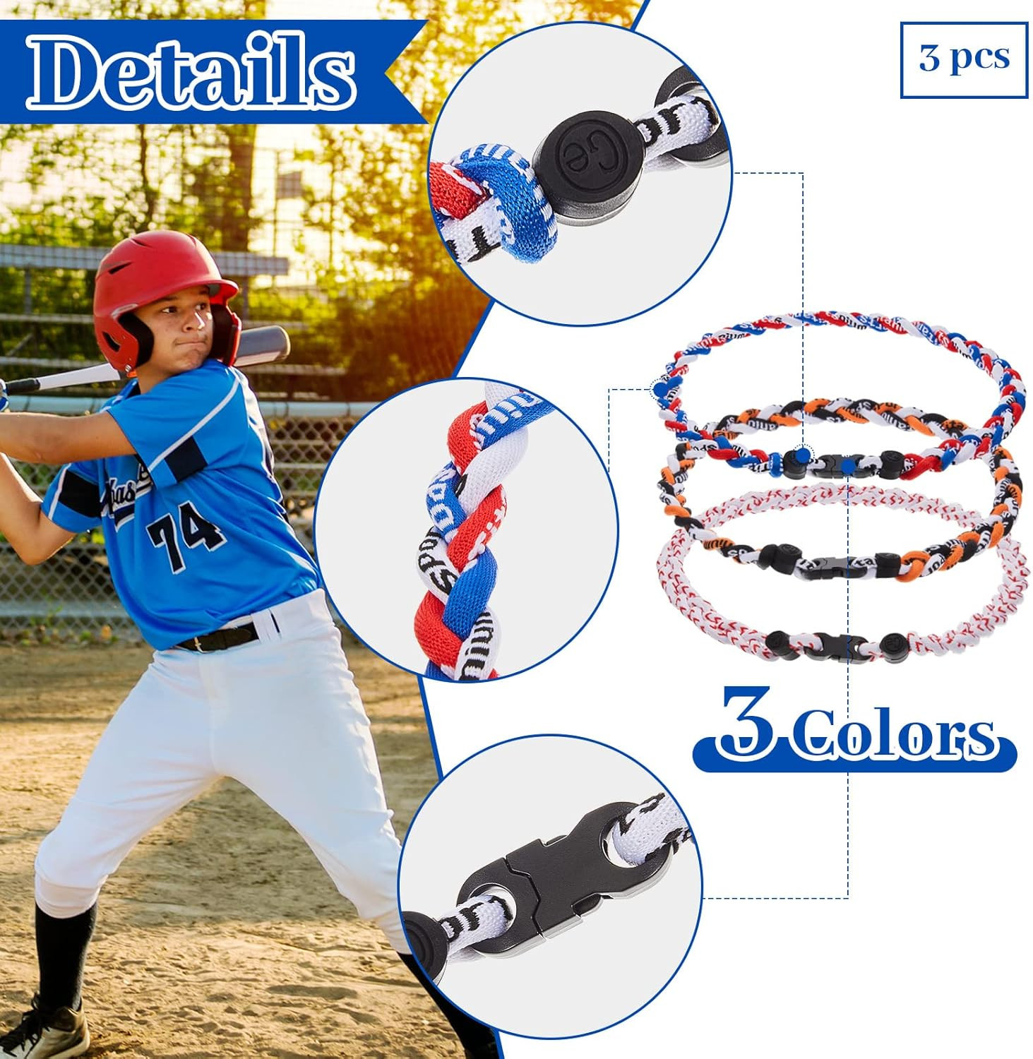 Baseball Necklaces Three Braided Rope Titanium Necklace for Fans Team Gifts Boys