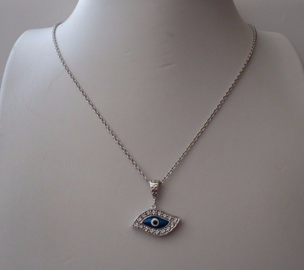 925 STERLING SILVER EVIL EYE NECKLACE PENDANT W/ .75 CT LAB CREATED DIAMONDS