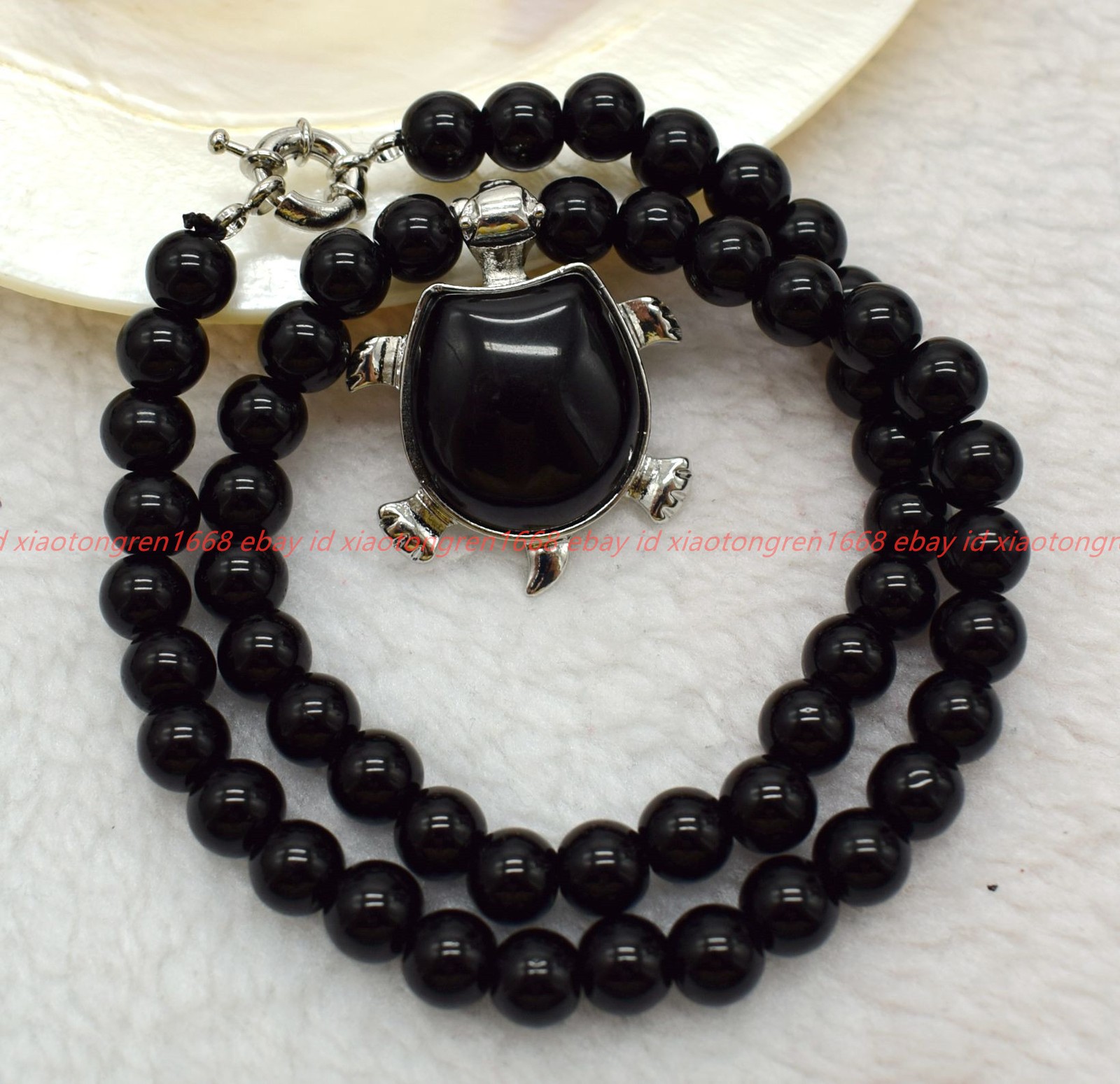 Natural 6/8/10/12mm Black Agate Tortoise Round Beads Pendant Necklace 16-28in