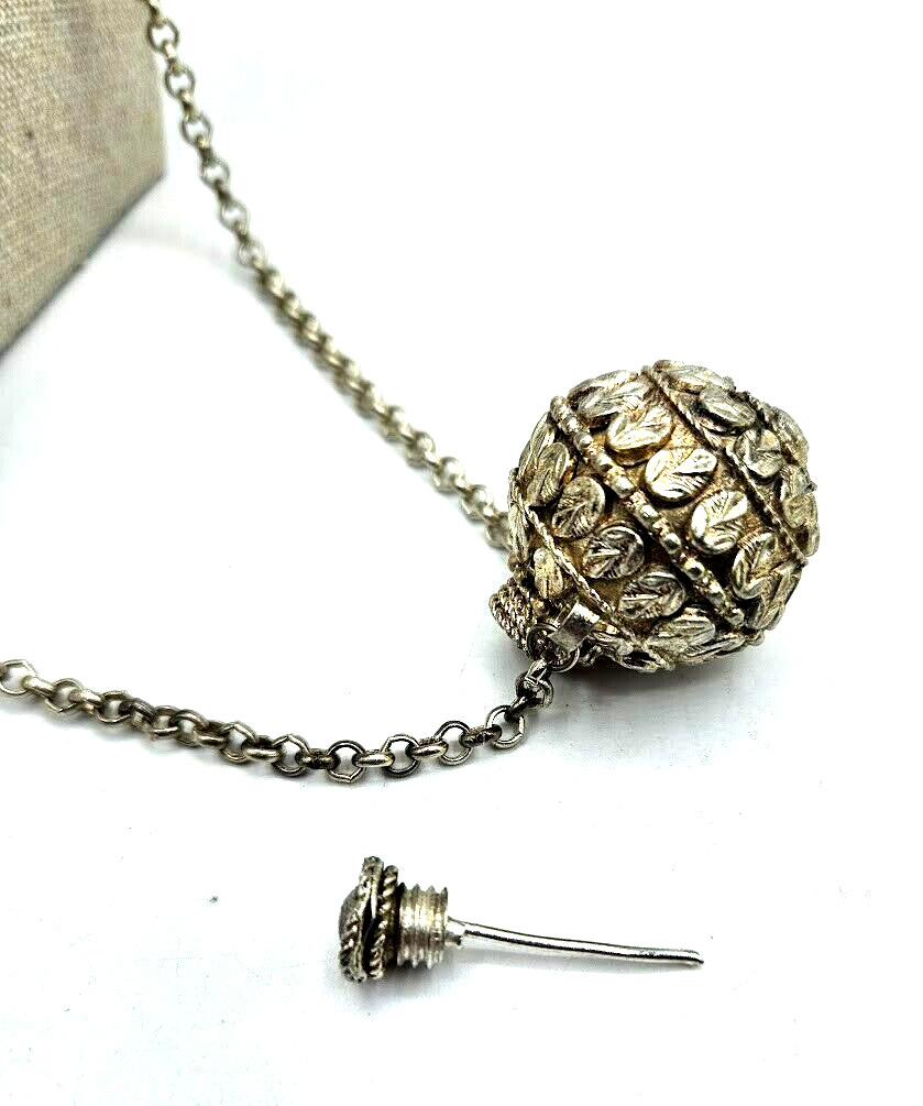 Rolo Chain Necklace Amulet Silver Toned Cremation Open Pendant Harmony Ball 30″