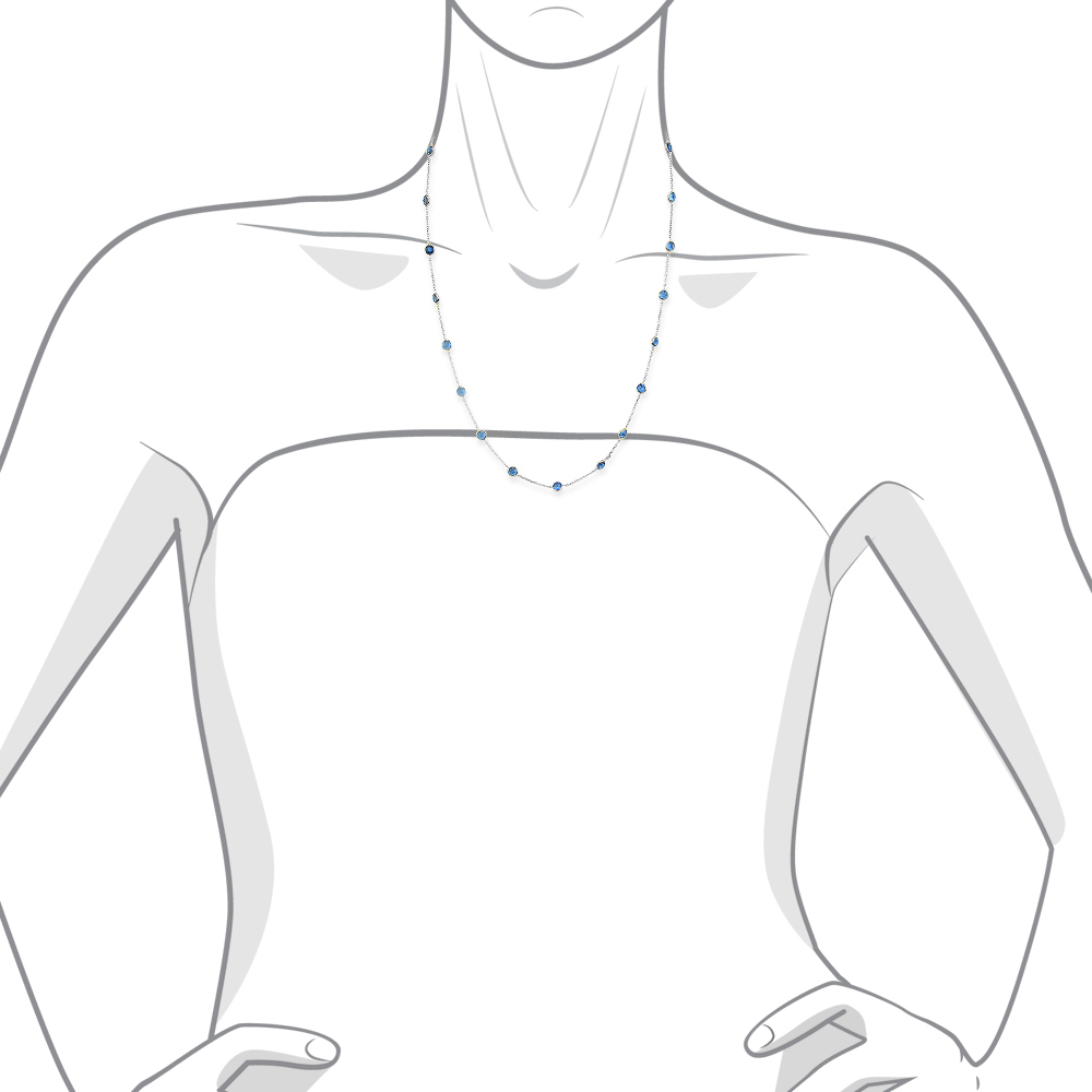 14K White Gold Necklace With Synthetic Blue Sapphire Cubic Zirconia 24 Inches