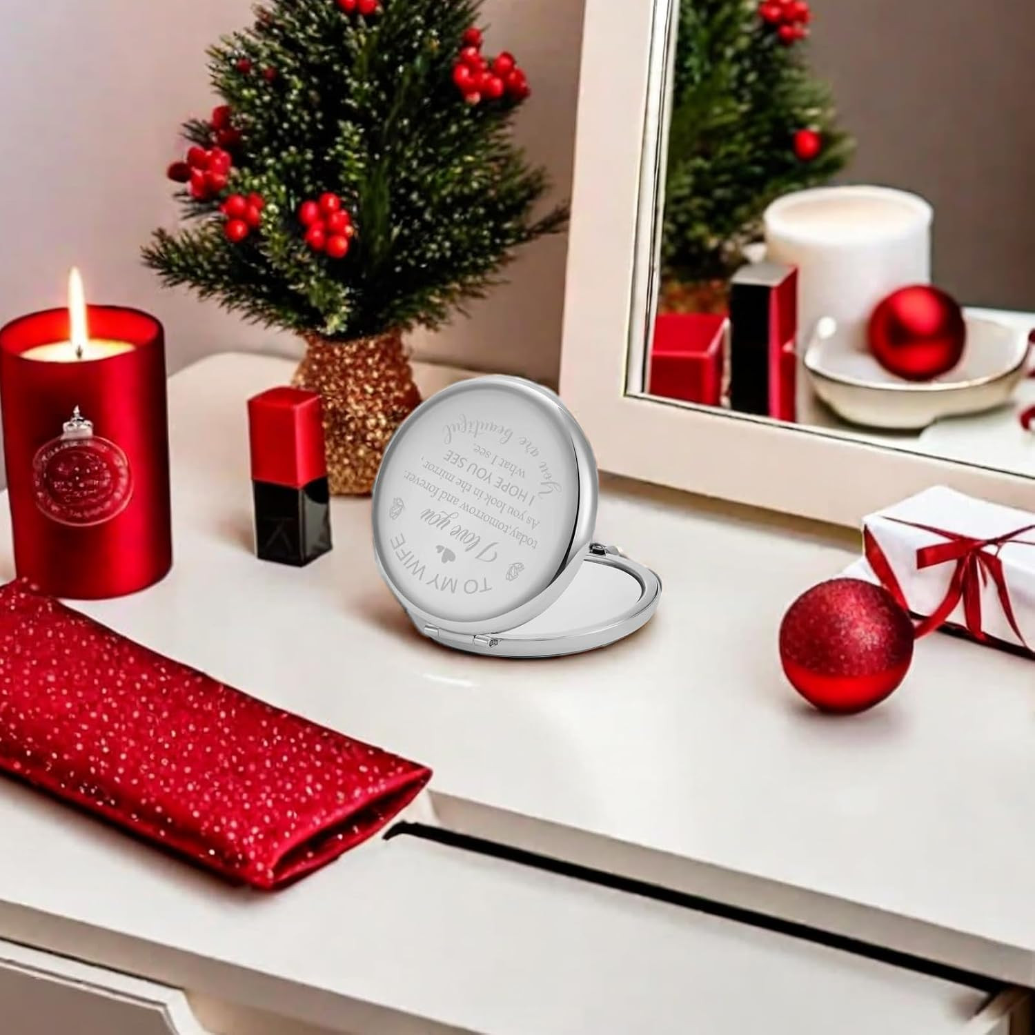 Romantic Compact Mirror Gift for Wife – Perfect for Valentine’s Day & Anniversar