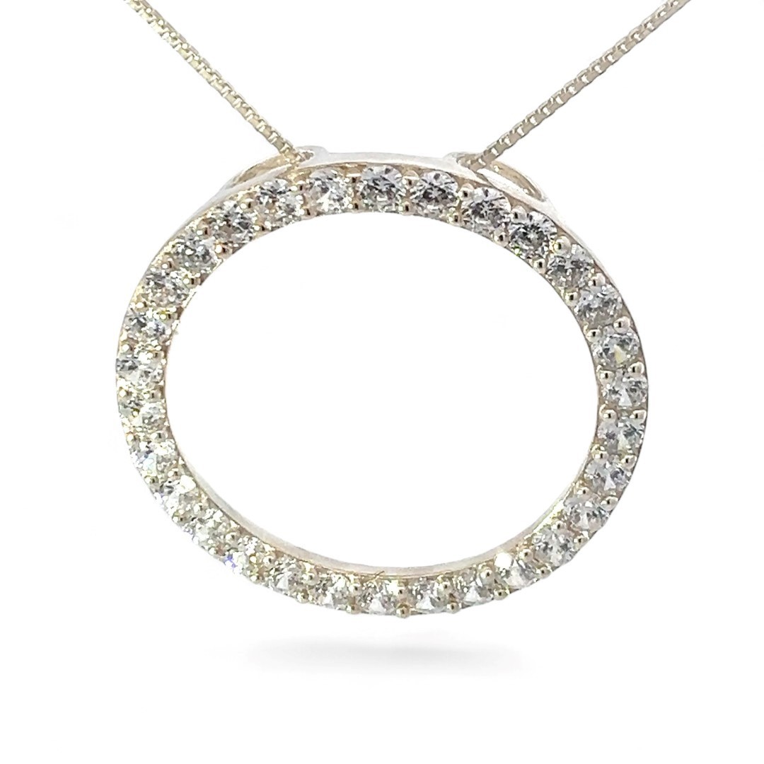 Sterling Silver White/Colorless Cubic Zirconia Circle Pendant 20in (KS1026913)