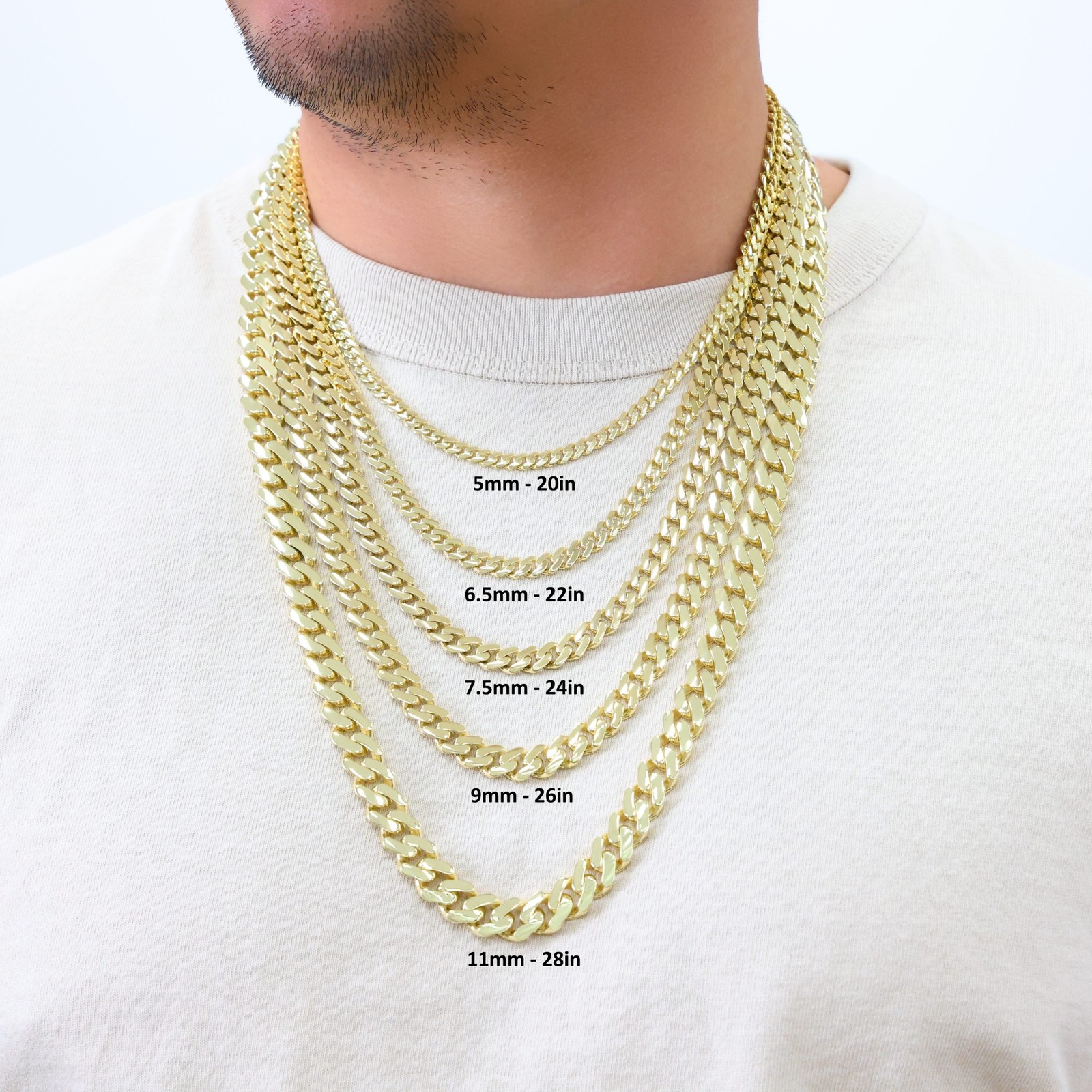 10K Yellow Gold Miami Cuban Royal Monaco Link Chain Necklace 5mm-20mm, 16″- 30″