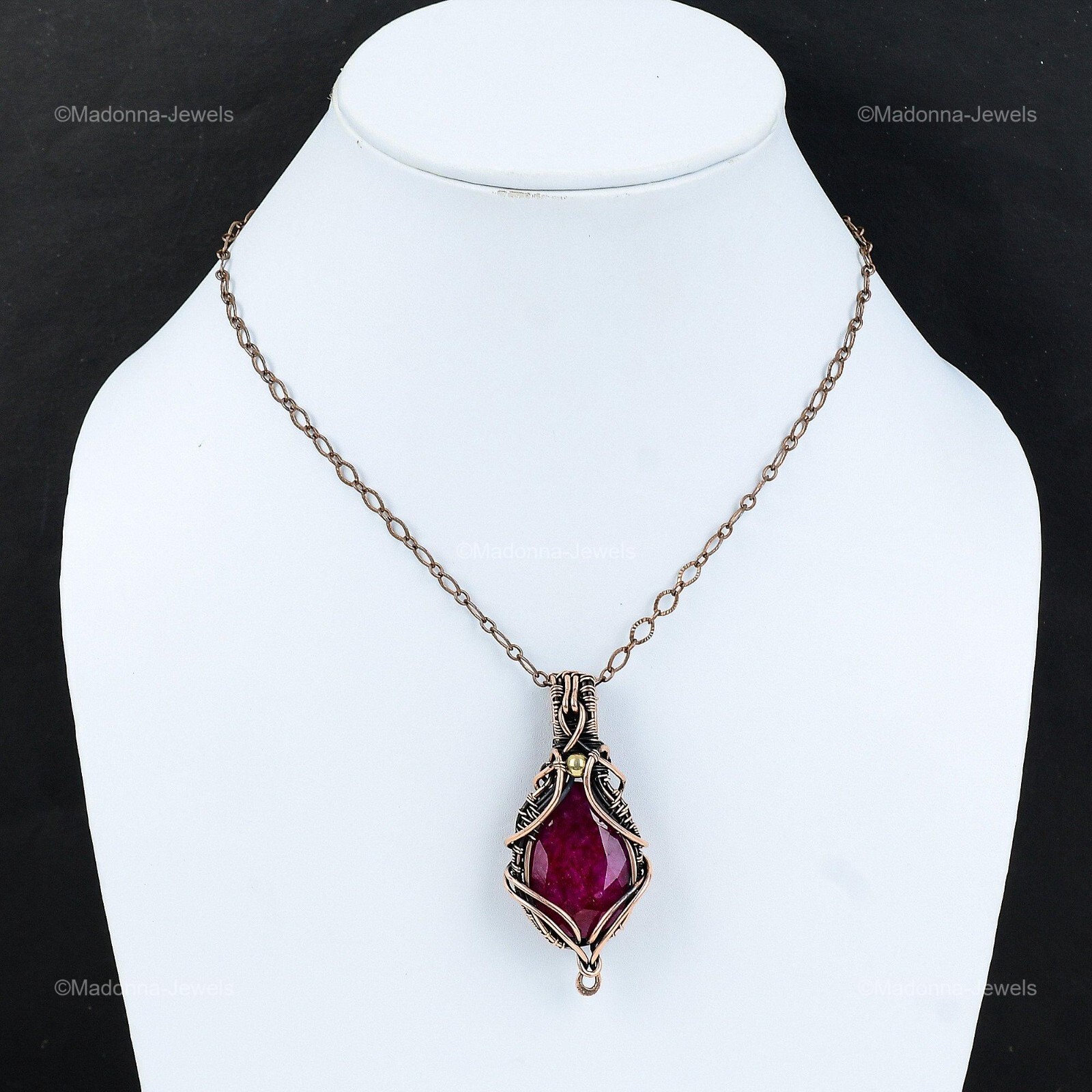 Mothers day Deal Oval Natural Kashmir Rubi Copper Wire Wrapped Pendant Jewelry